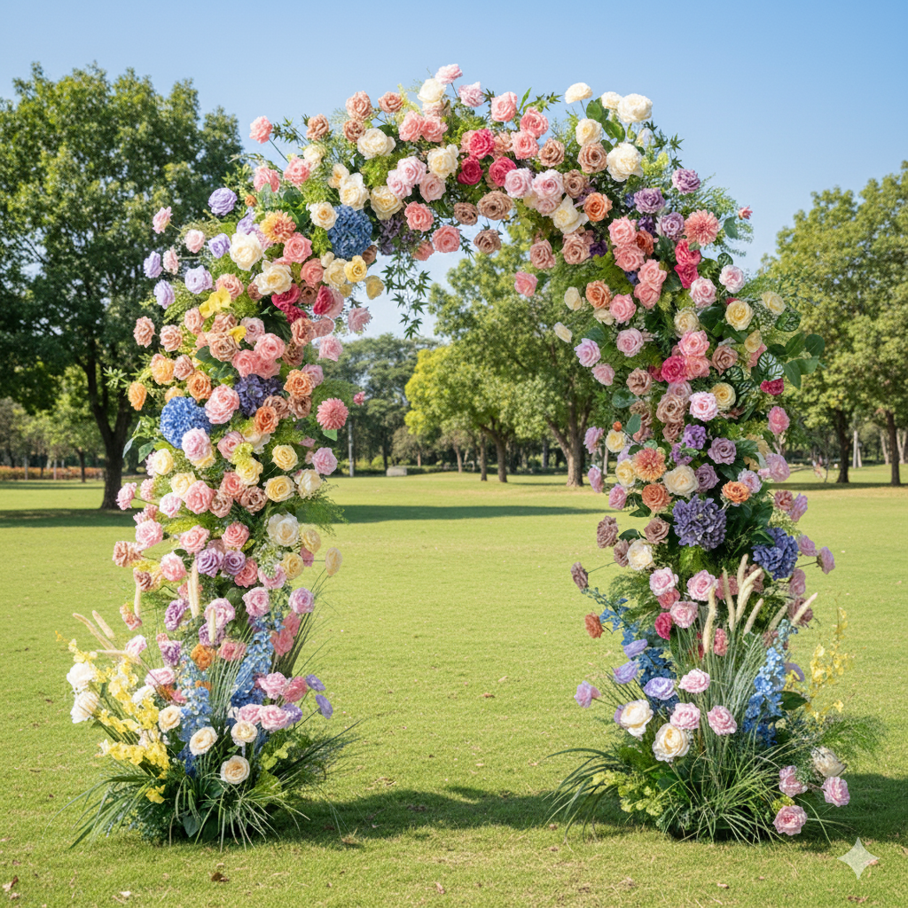 Eleganter Blumenbogen in Mondform für die Hochzeitszeremonie – Künstlicher Blumenbogen für Hochzeiten, Veranstaltungen und besondere Anlässe