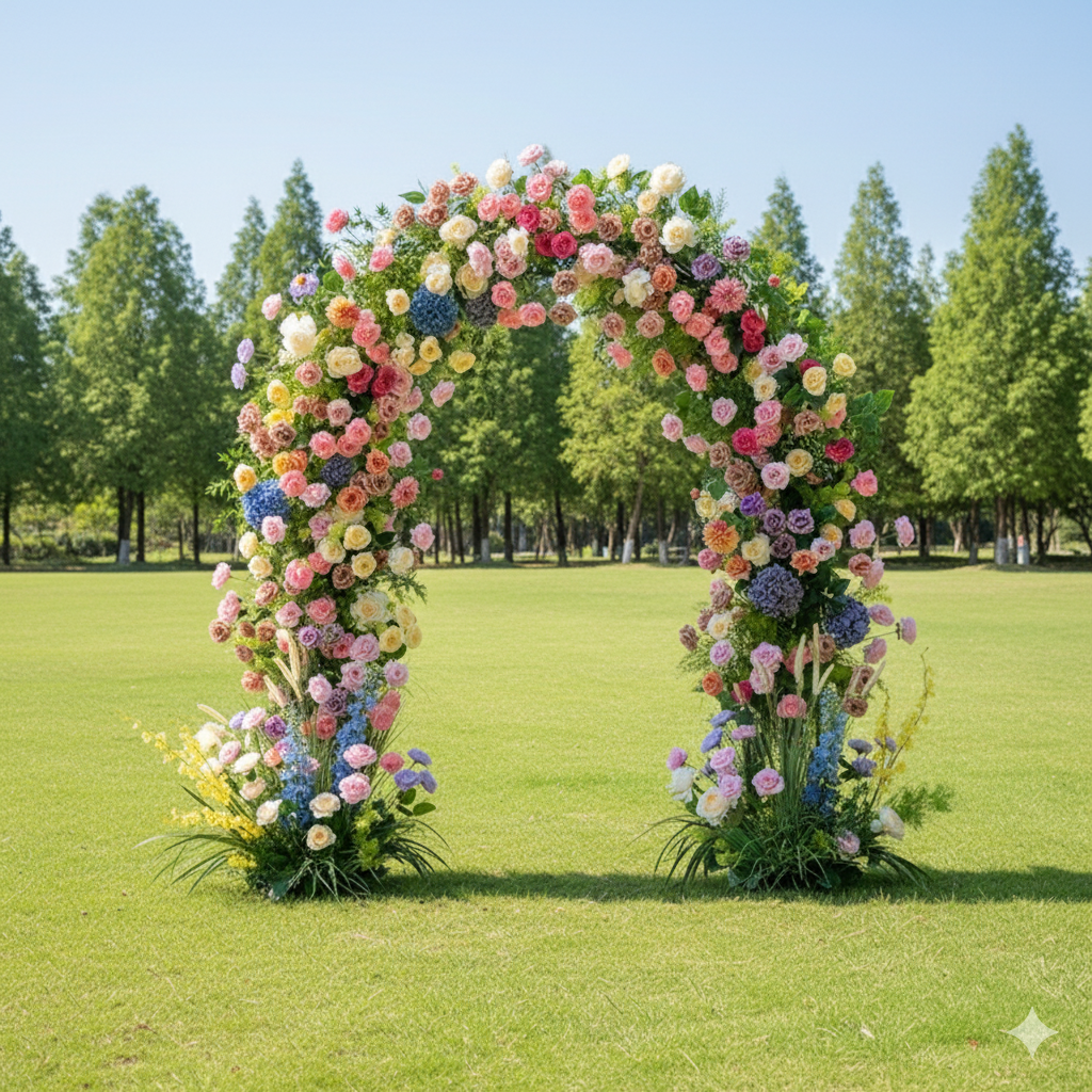 Eleganter Blumenbogen in Mondform für die Hochzeitszeremonie – Künstlicher Blumenbogen für Hochzeiten, Veranstaltungen und besondere Anlässe