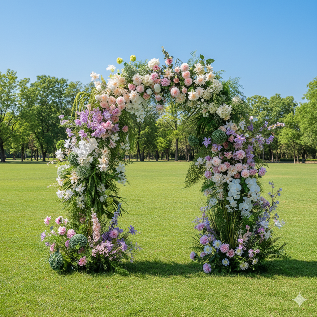 Eleganter Blumenbogen in Mondform für die Hochzeitszeremonie – Künstlicher Blumenbogen für Hochzeiten, Veranstaltungen und besondere Anlässe