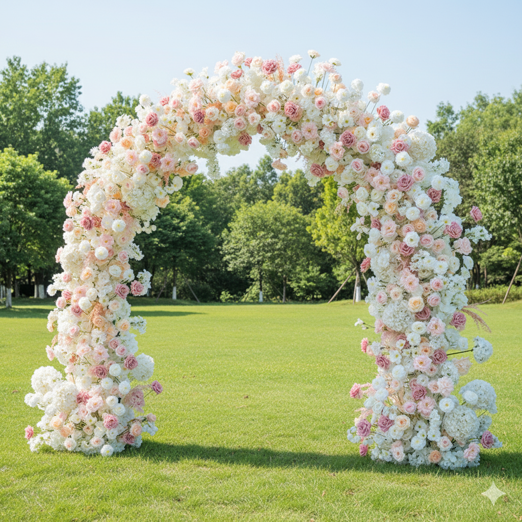 Eleganter Blumenbogen in Mondform für die Hochzeitszeremonie – Künstlicher Blumenbogen für Hochzeiten, Veranstaltungen und besondere Anlässe