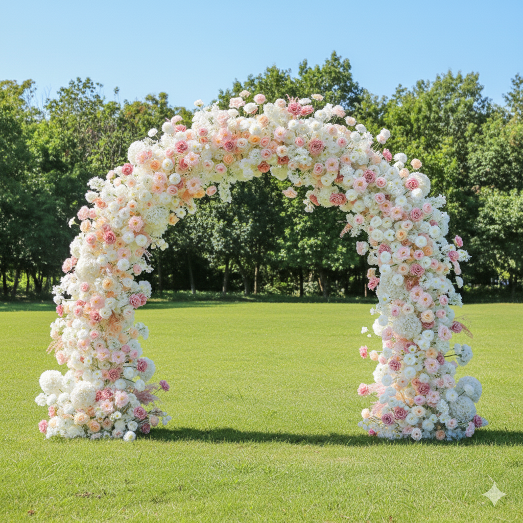 Eleganter Blumenbogen in Mondform für die Hochzeitszeremonie – Künstlicher Blumenbogen für Hochzeiten, Veranstaltungen und besondere Anlässe