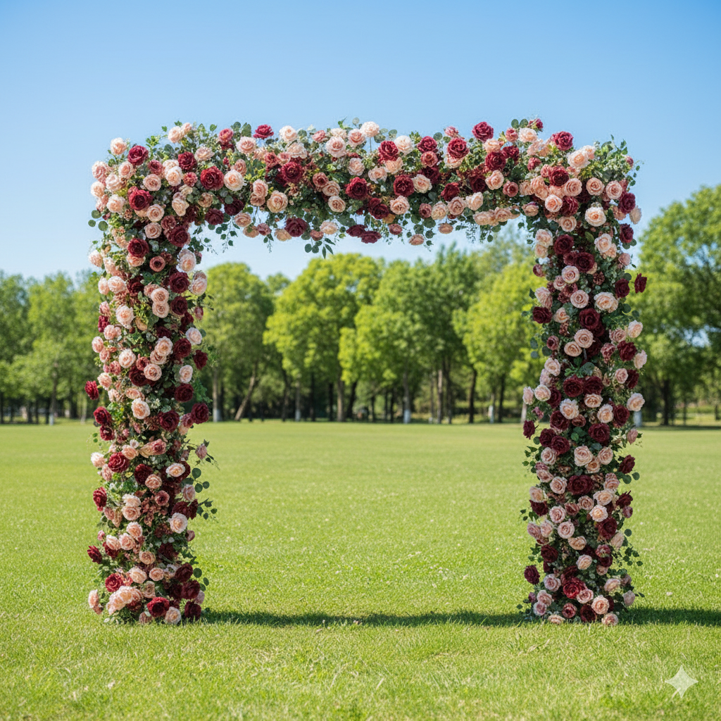 Artificial Rose Wedding Arch Elegant Floral Backdrop for Ceremony, Reception, and Event Decorations VA-327