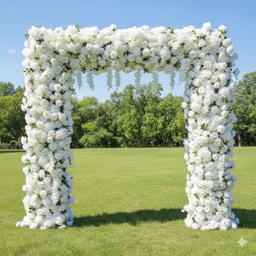 Elegant All-White Faux Floral Archway – Rectangular Flower Frame for Weddings, Parties, and Photoshoots VA-356
