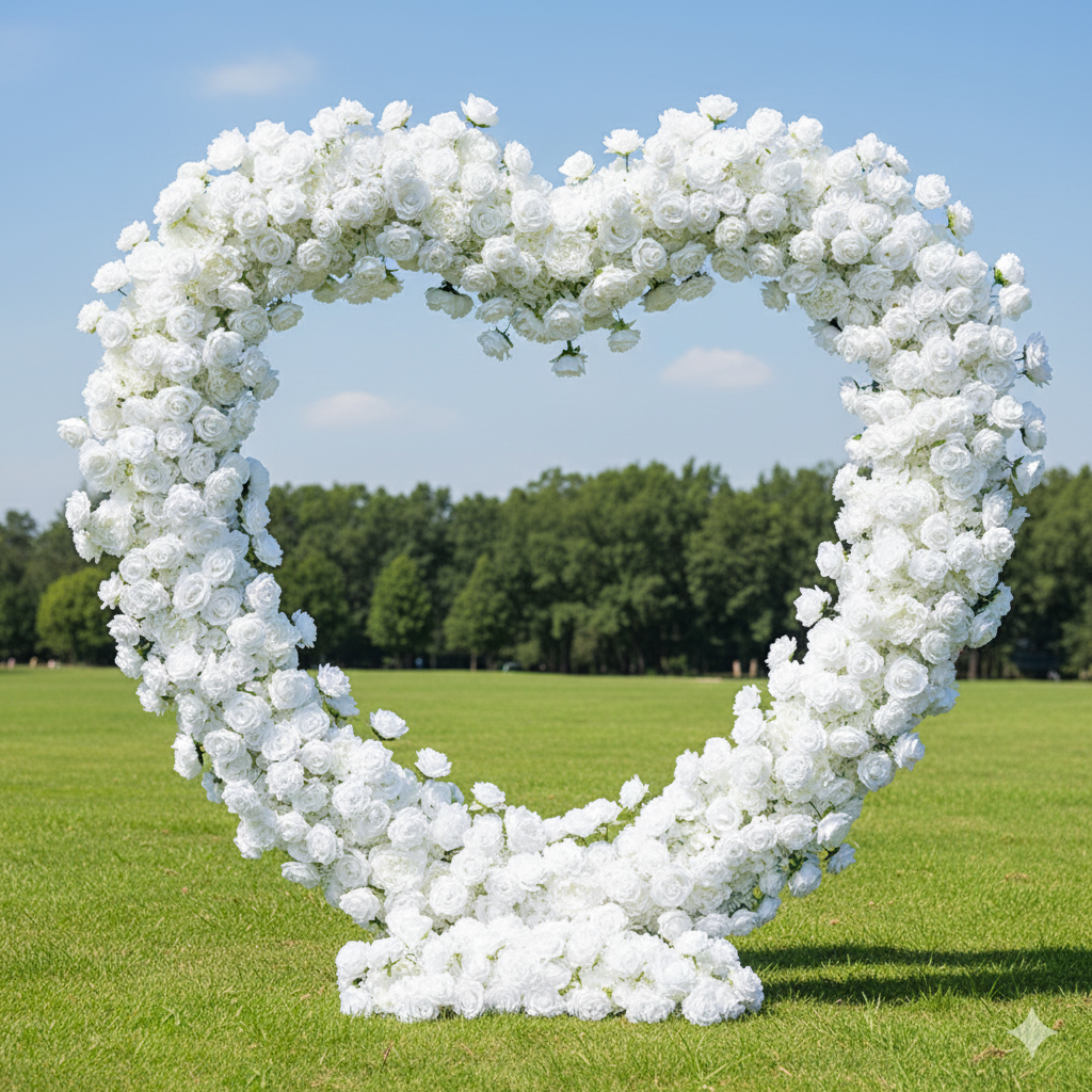 Heart-Shaped Artificial Rose Arch – Romantic Wedding Ceremony Backdrop, Event Decoration, and Floral Display HA-403