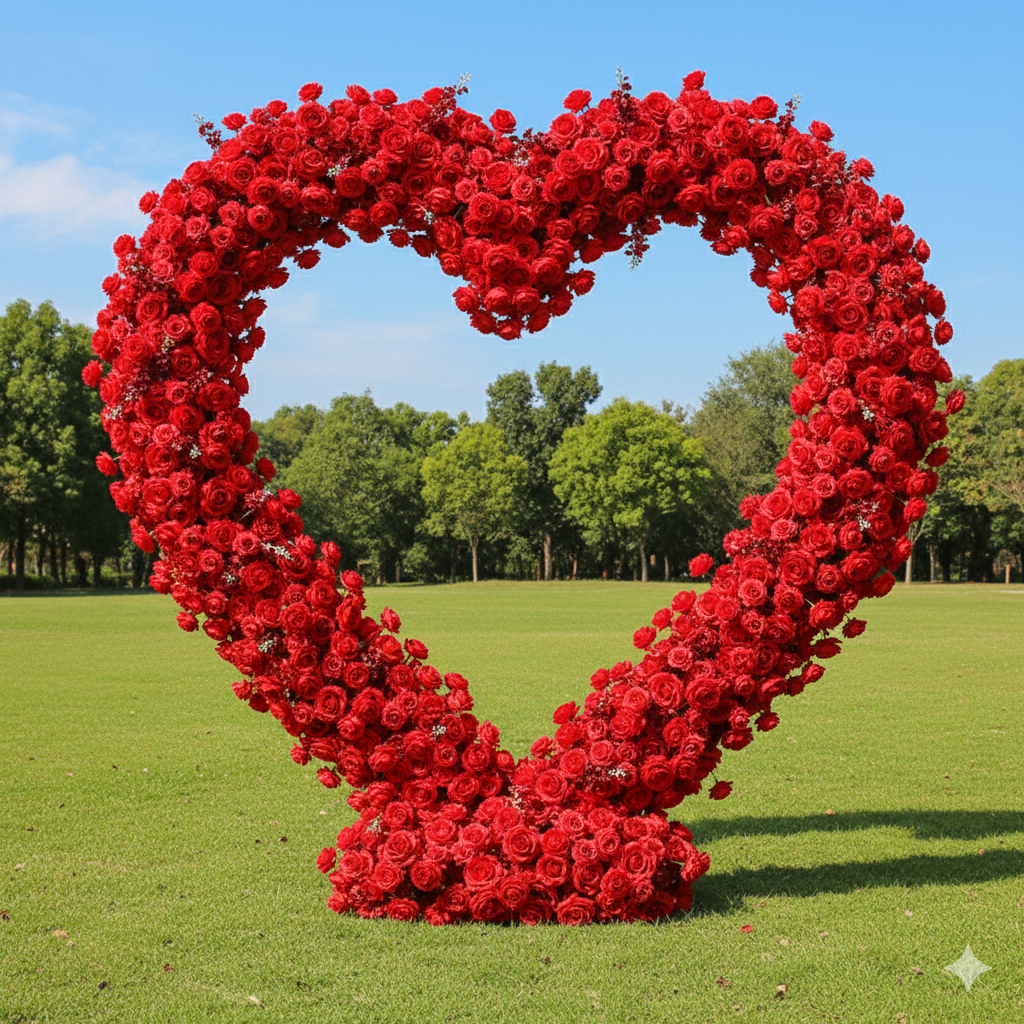 Heart-Shaped Artificial Rose Arch – Romantic Wedding Ceremony Backdrop, Event Decoration, and Floral Display HA-403