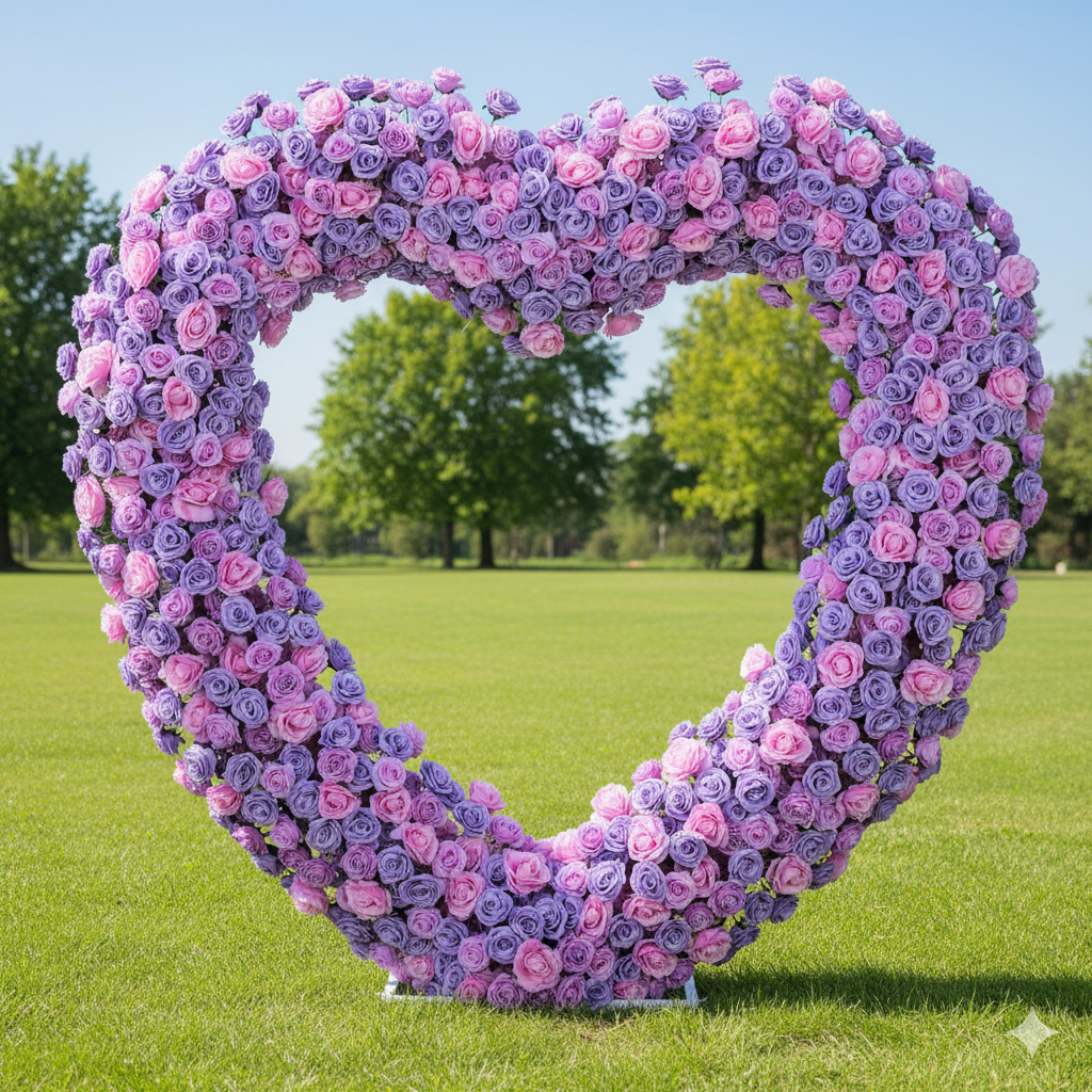 Purple & Pink Faux Rose Heart Arch – Wedding Ceremony Decoration and Photo Backdrop Display HA-404