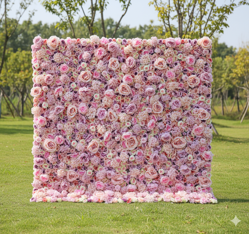3Dピンクローズロールアップフラワーウォールバックドロップ ウェディング&パーティーセレブレーションデコ VF-048
