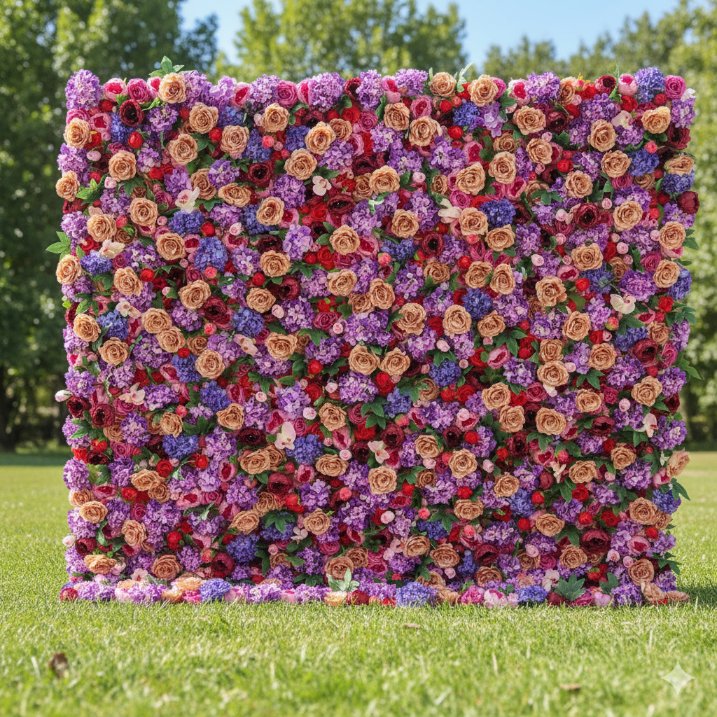 Valar 꽃 롤업 패브릭 인공 혼합 장미 옅은 보라색과 갈색 핑크, Dingley 꽃 벽 결혼식 배경, 꽃 파티 장식, 이벤트 사진-VF-066