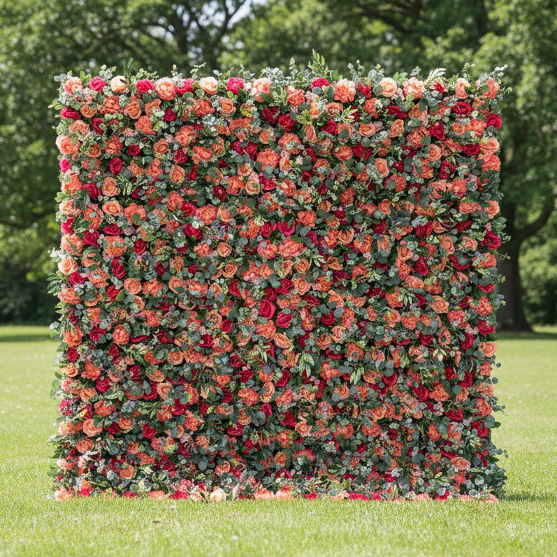 Valar 꽃 롤업 패브릭 인공 페르시아 자두와 라이트 카민 핑크 꽃과 Ironside 회색 녹색 잎 벽 웨딩 배경, 꽃 파티 장식, 이벤트 사진-VF-070