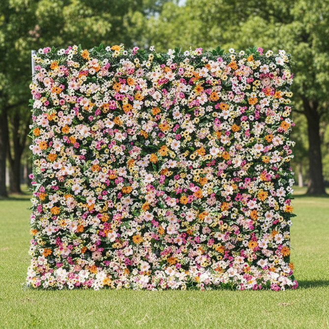 Valar 꽃 롤업 패브릭 인공 갈색 혼합 핑크와 새끼 사슴 이중 식민지 흰색과 녹색 잎 꽃 벽 결혼식 배경, 꽃 파티 장식, 이벤트 사진-VF-074