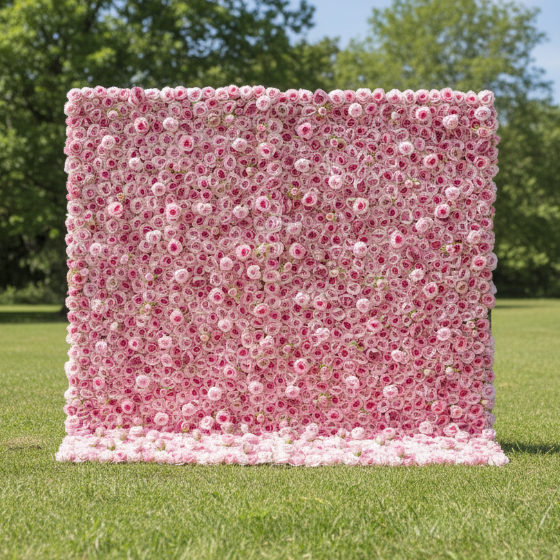 Valar 꽃 롤 업 패브릭 인공 핑크 꽃 붉게 핑크 코어 꽃 벽 웨딩 배경, 꽃 파티 장식, 이벤트 사진-VF-097