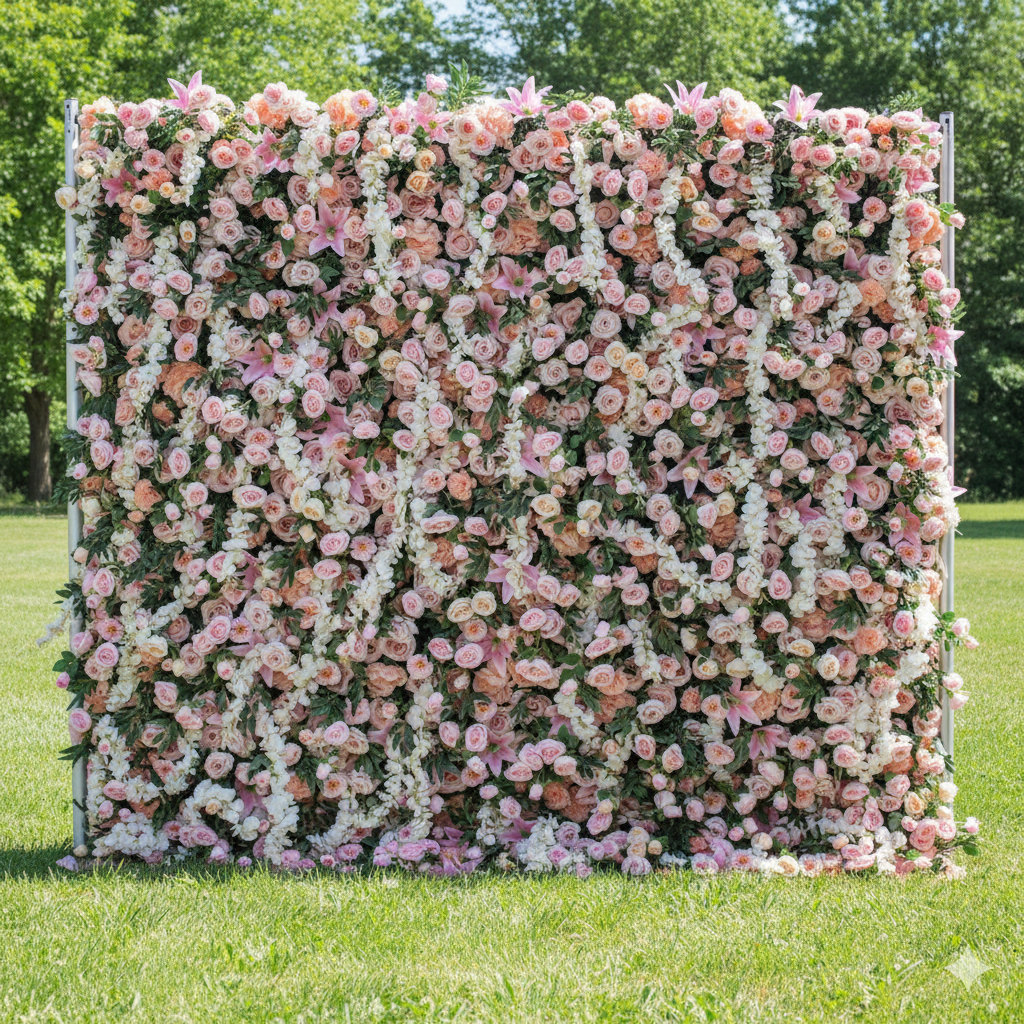 Valar 꽃 롤업 패브릭 인공 꽃 벽 웨딩 배경, 꽃 파티 장식, 이벤트 사진-VF-125