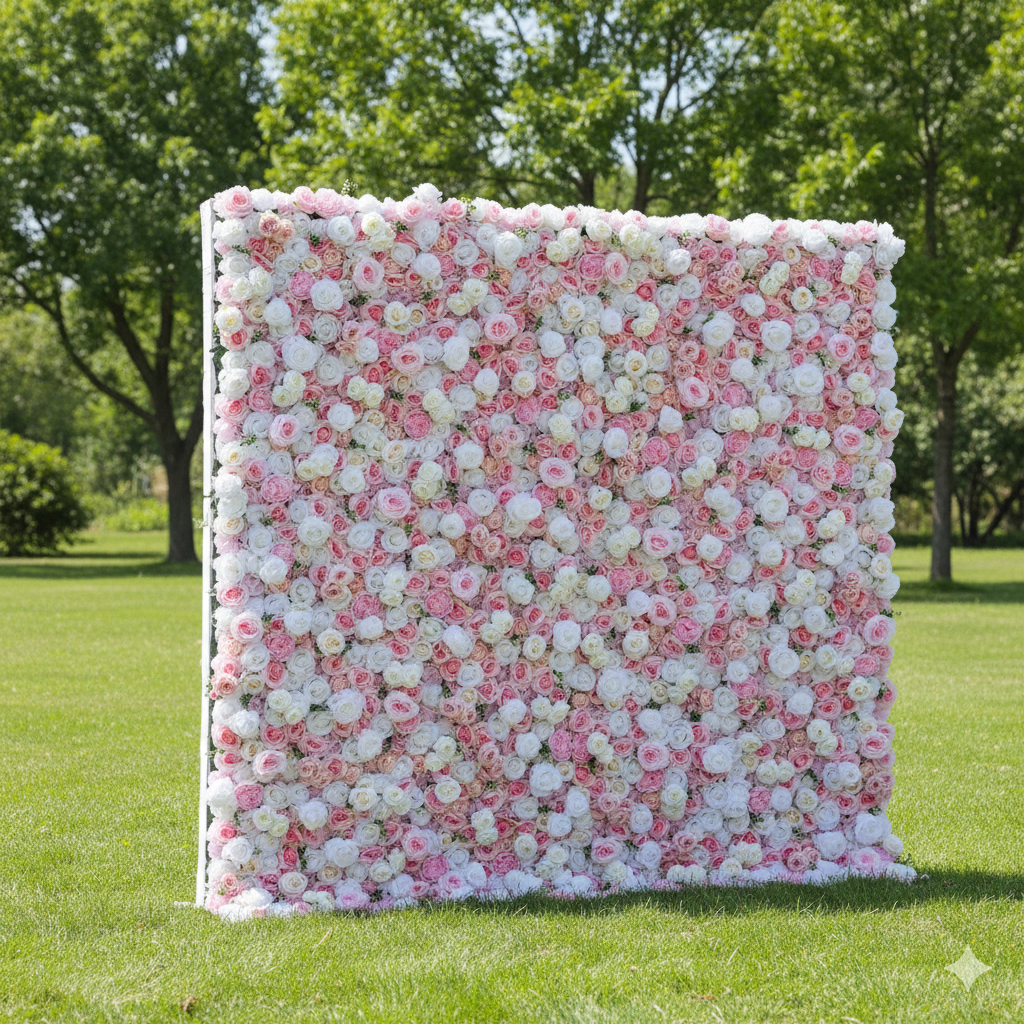 ValarFlower 인공 꽃 벽 배경: 핑크 블러쉬 발레 - 파스텔 장미의 부드러운 왈츠-VF-253