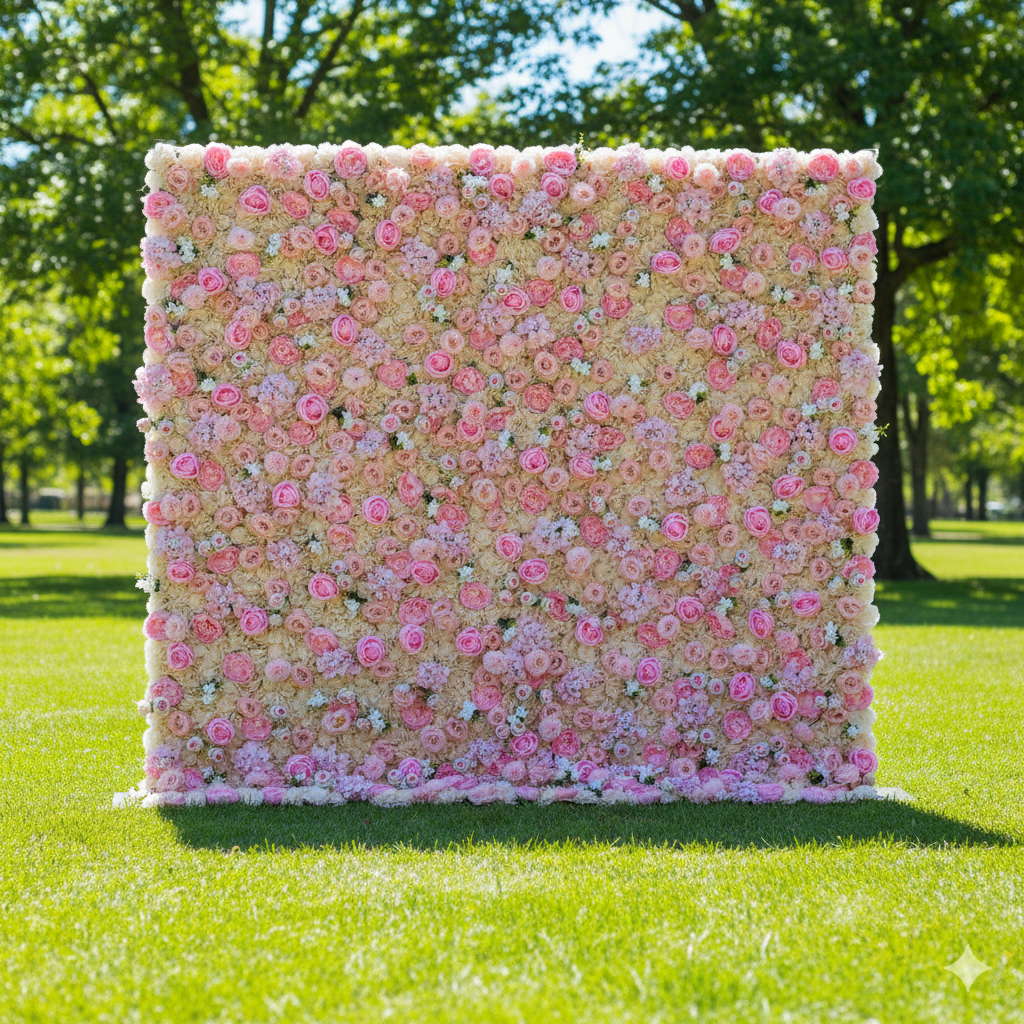 ValarFlower 인공 꽃 벽 배경: Blossom Bliss 인공 꽃 벽 배경: 매혹적인 핑크 로즈 에디션-VF-267