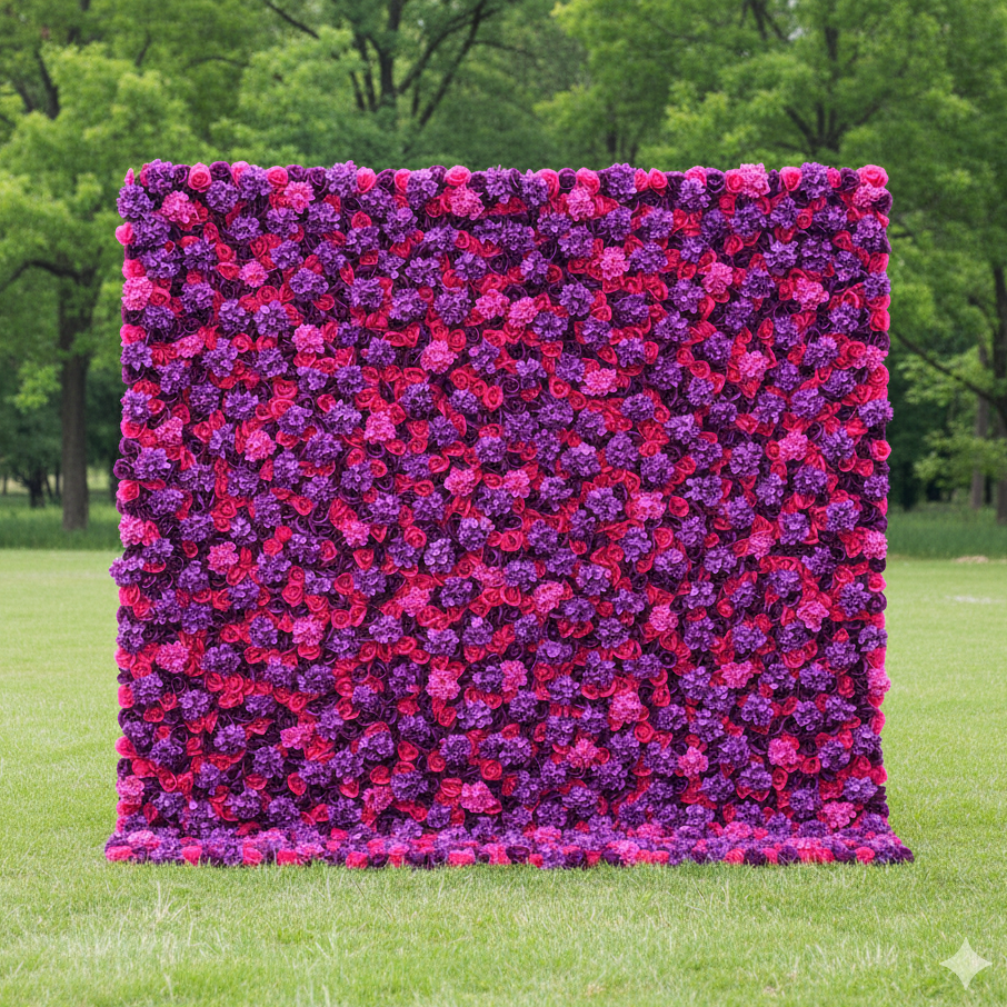 ValarFlowers 인공 꽃 벽 배경: 열정적인 스펙트럼 - 진한 빨간색과 보라색의 매혹적인 메들리-VF-273-2