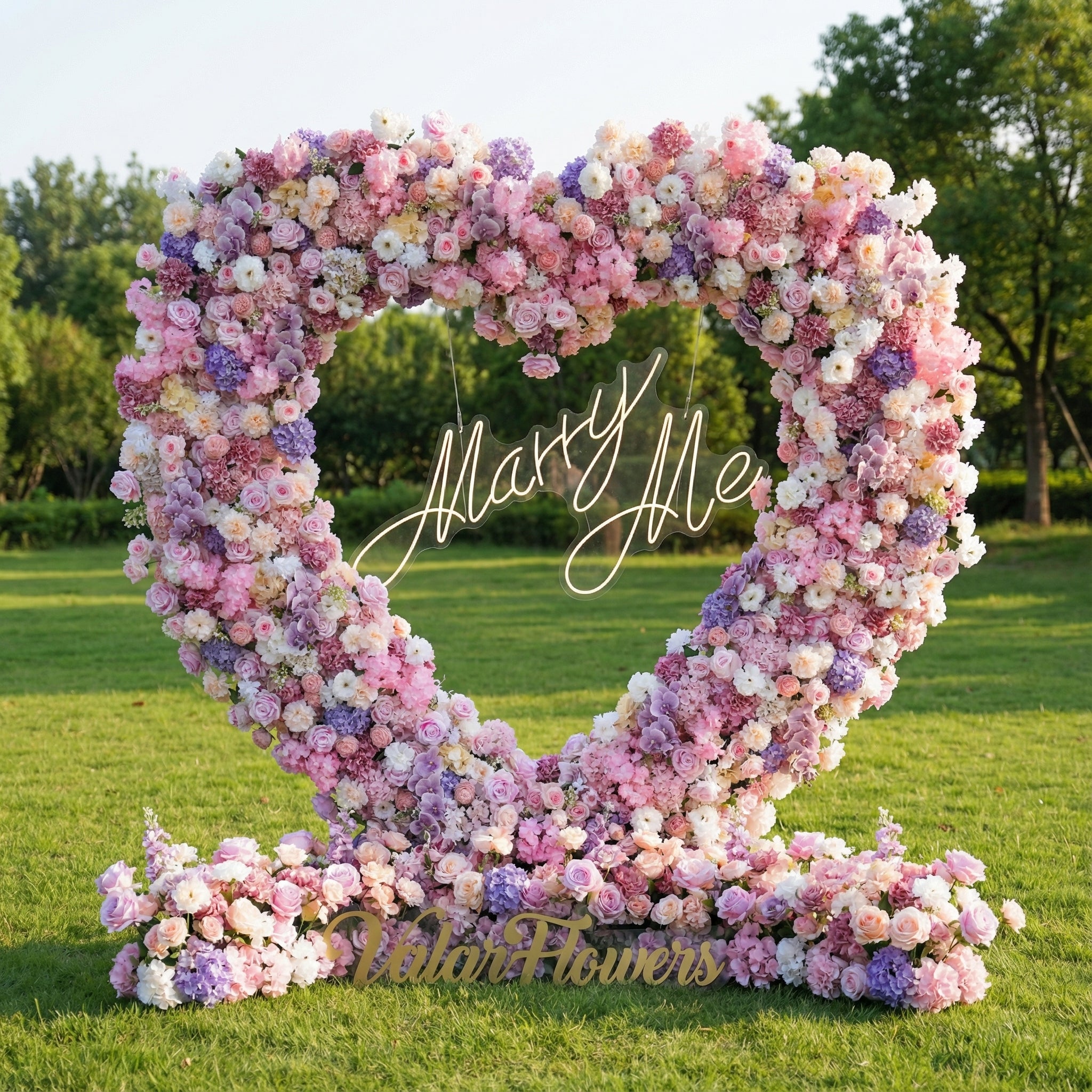 Valar Flower Heart-Shaped Pink & Lavender Floral Arch | Romantic Garden Wedding Backdrop for Proposals & Outdoor Ceremonies HA-408