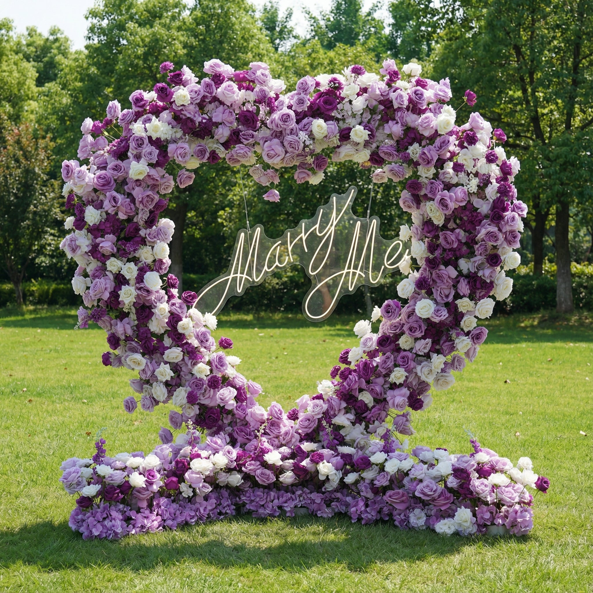 Valar Flower Heart-Shaped Purple Rose Arch | Luxury Proposal & Wedding Backdrop in Lilac & Plum Tones HA-416