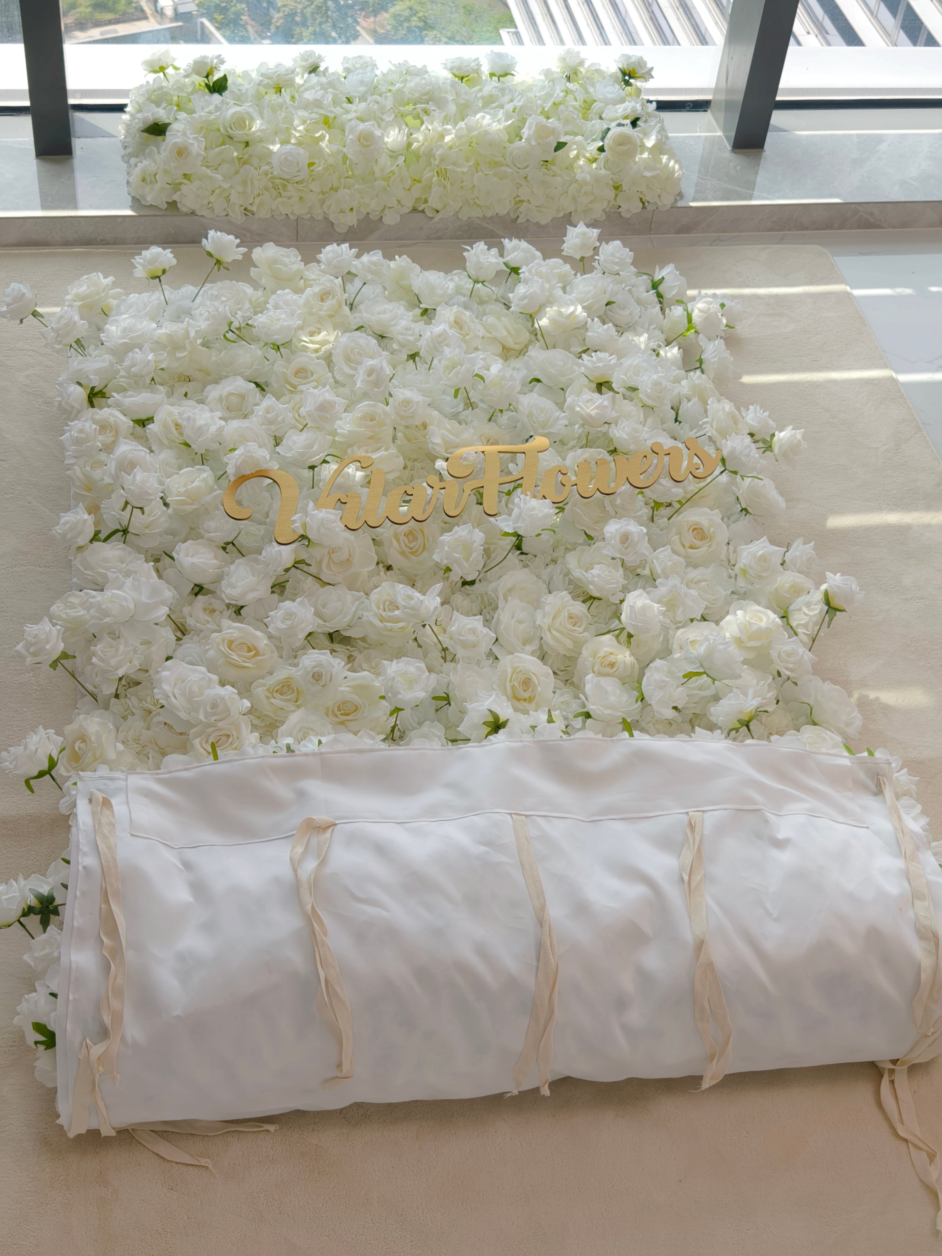 5D White Rose Roll-Up Flower Wall Backdrop for Wedding & Party Celebration Decor