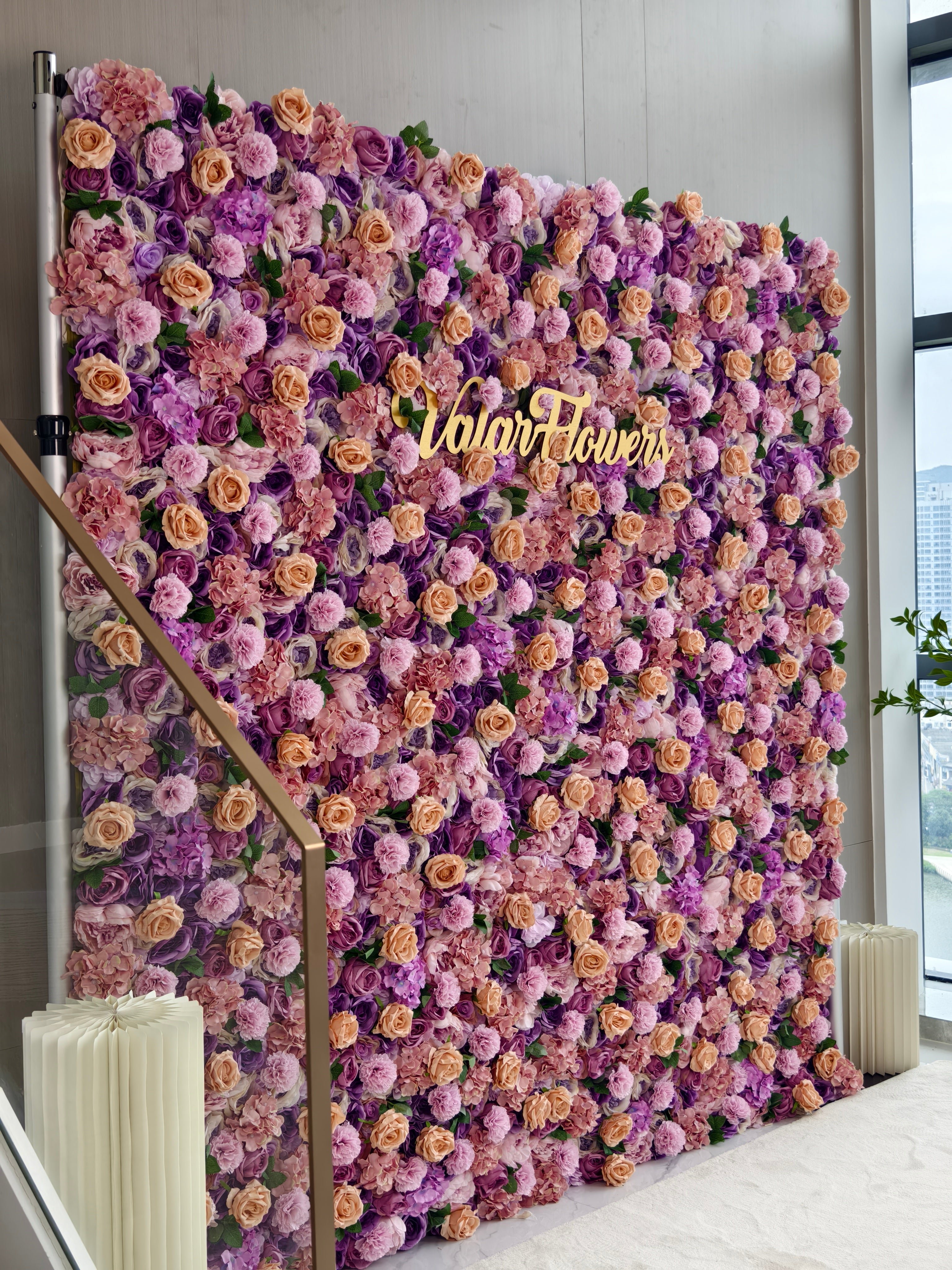 ValarFlowers Artificial Floral Wall Backdrop: Lavish Lavender Lushness - The Radiance of Rosy Romance
