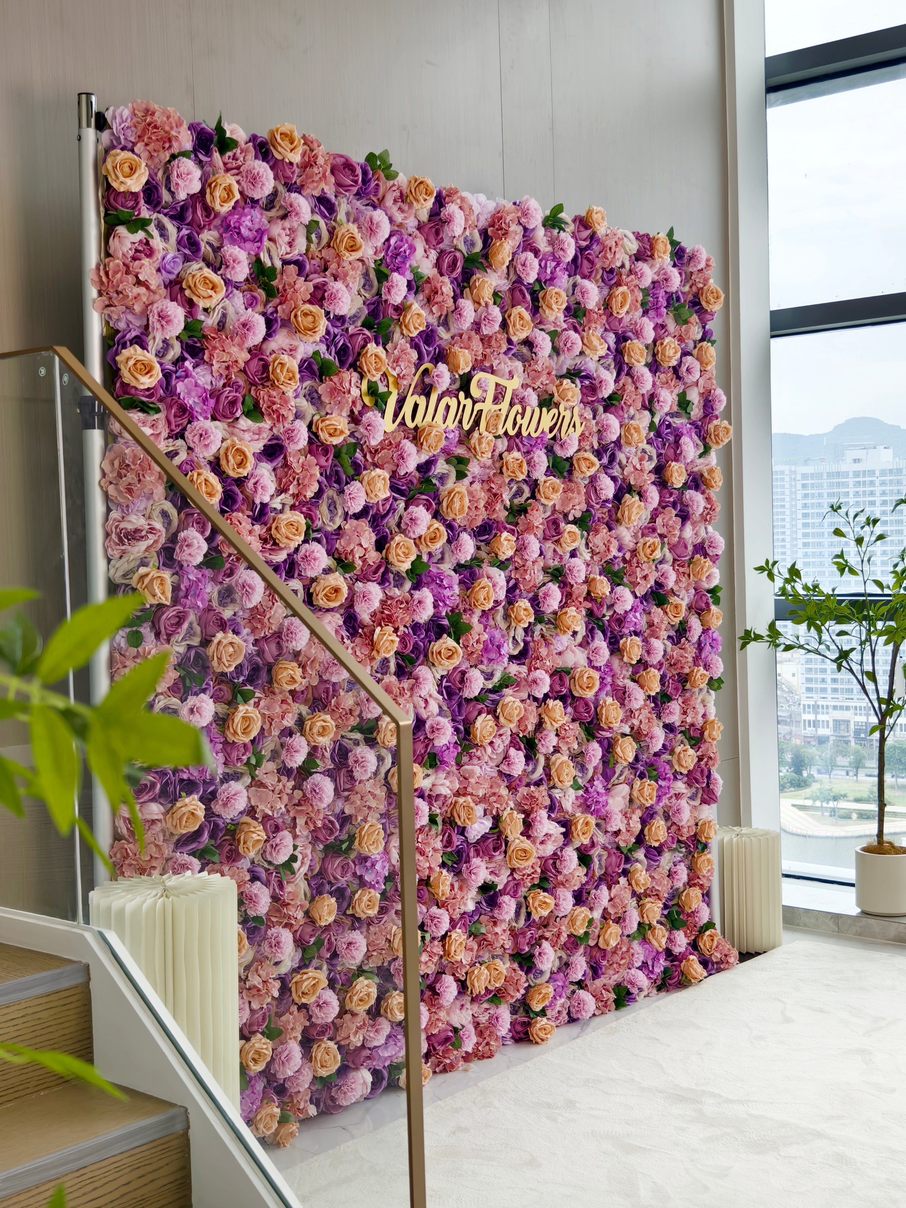 ValarFlowers Artificial Floral Wall Backdrop: Lavish Lavender Lushness - The Radiance of Rosy Romance