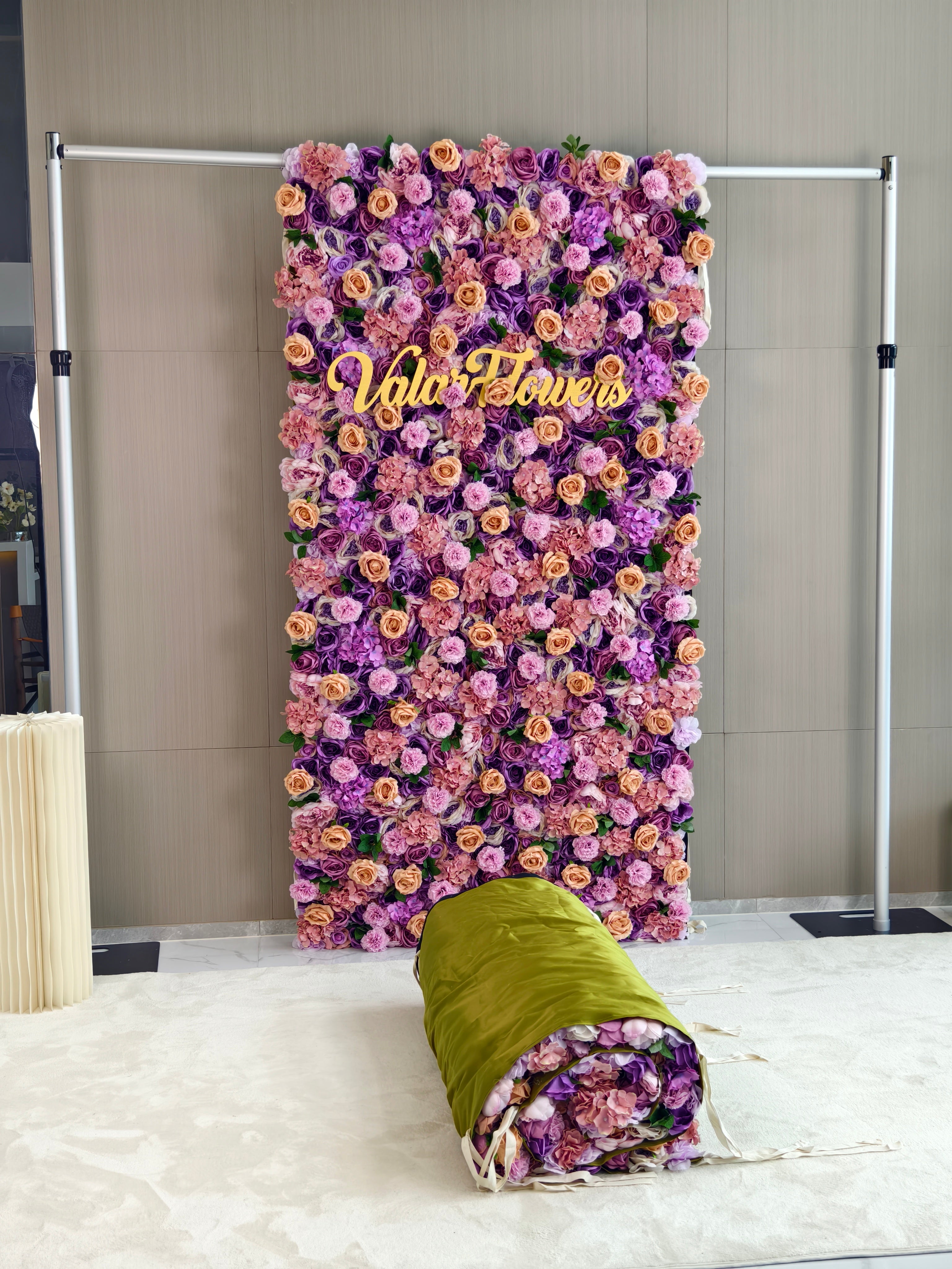 ValarFlowers Artificial Floral Wall Backdrop: Lavish Lavender Lushness - The Radiance of Rosy Romance