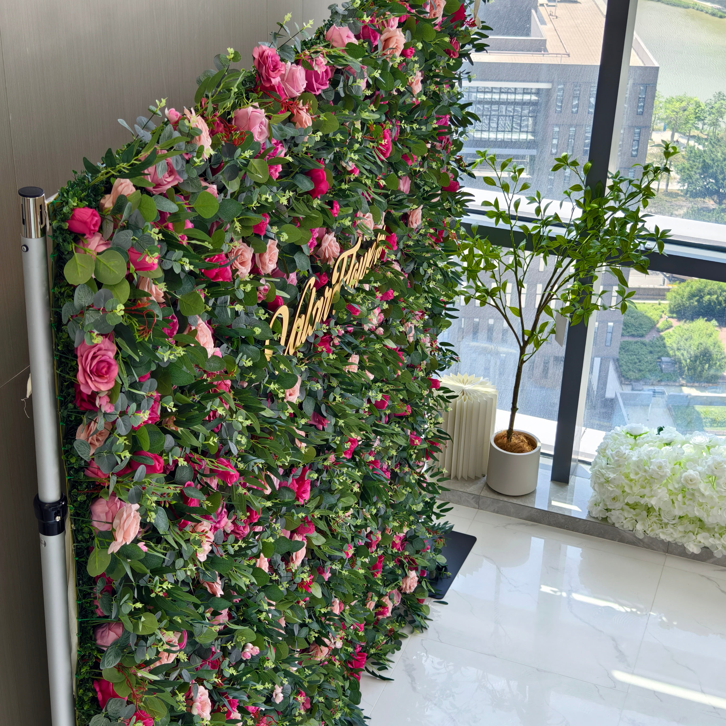 Valar 꽃 롤업 패브릭 인공 꽃 벽 웨딩 배경, 꽃 파티 장식, 이벤트 사진-VF-362