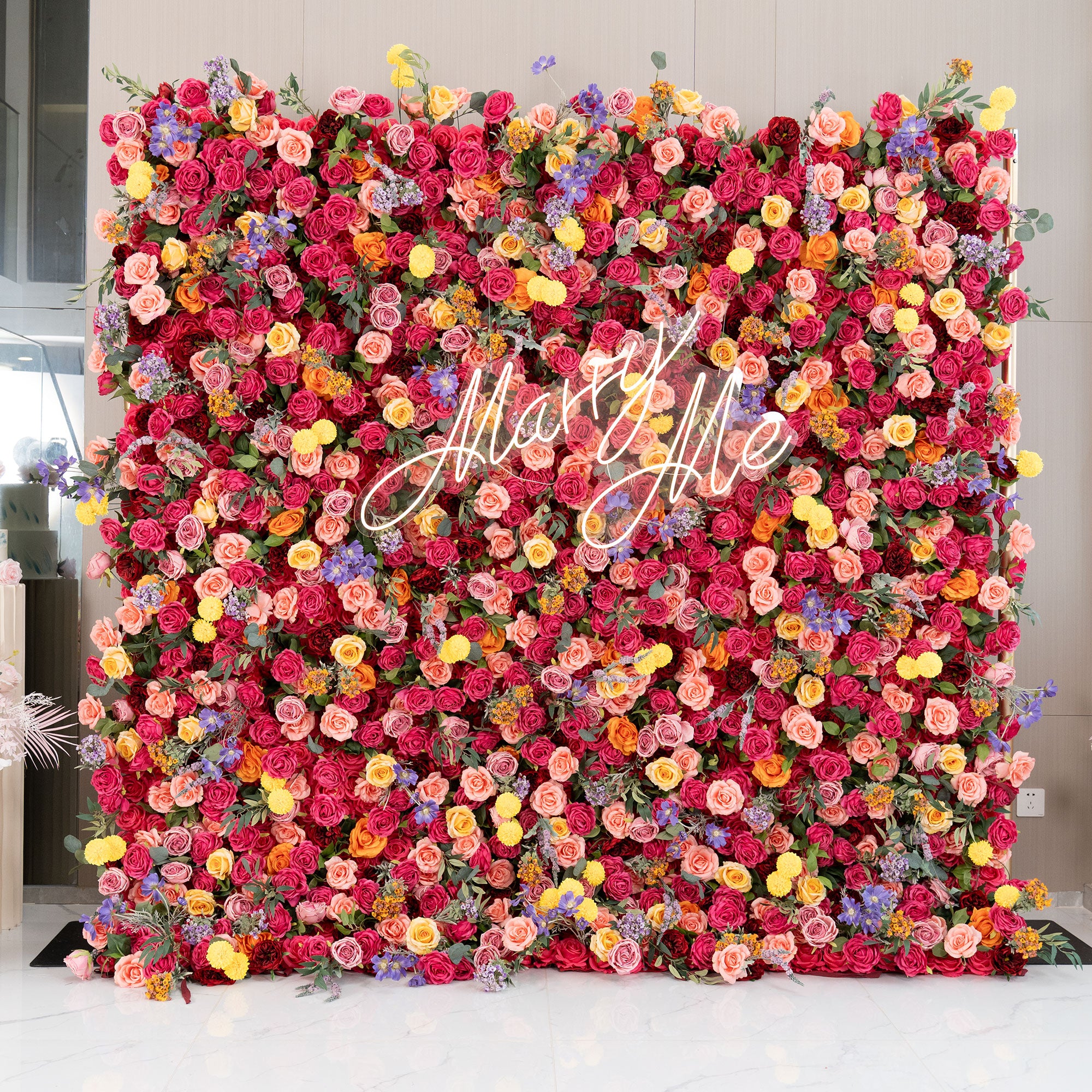 Luxury Artificial Flower Wall Backdrop – Handmade Silk Rose & Floral Panel for Wedding, Event & Party Decorations-VF-806-2