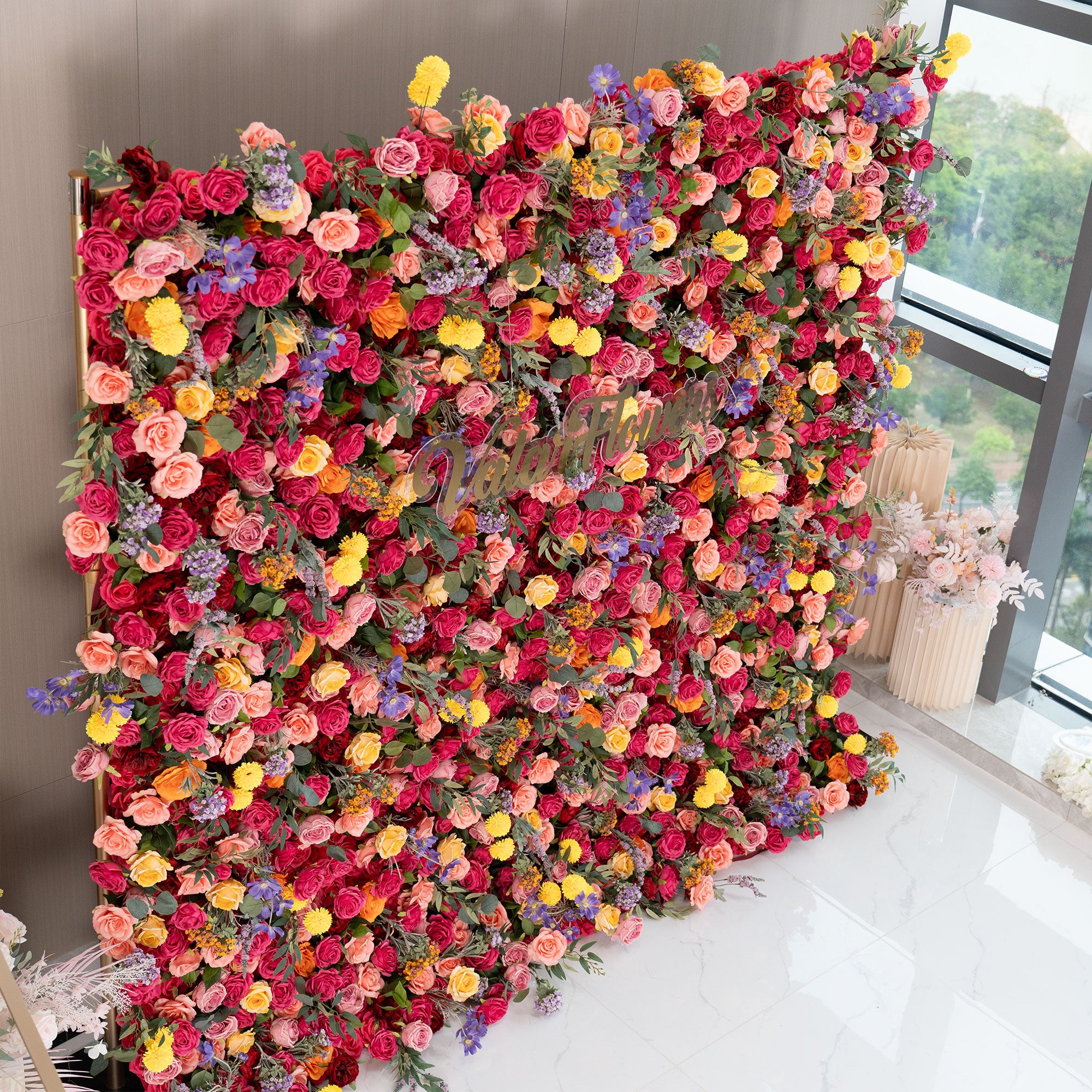 Luxury Artificial Flower Wall Backdrop – Handmade Silk Rose & Floral Panel for Wedding, Event & Party Decorations-VF-806-4
