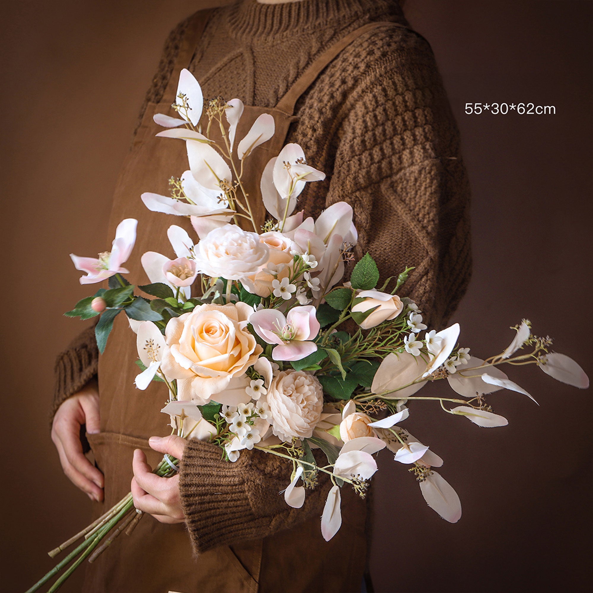 Nordic Style White & Green Silk Flower Bouquet | Minimalist Faux Floral Décor for Home and Event Styling VB-108-2