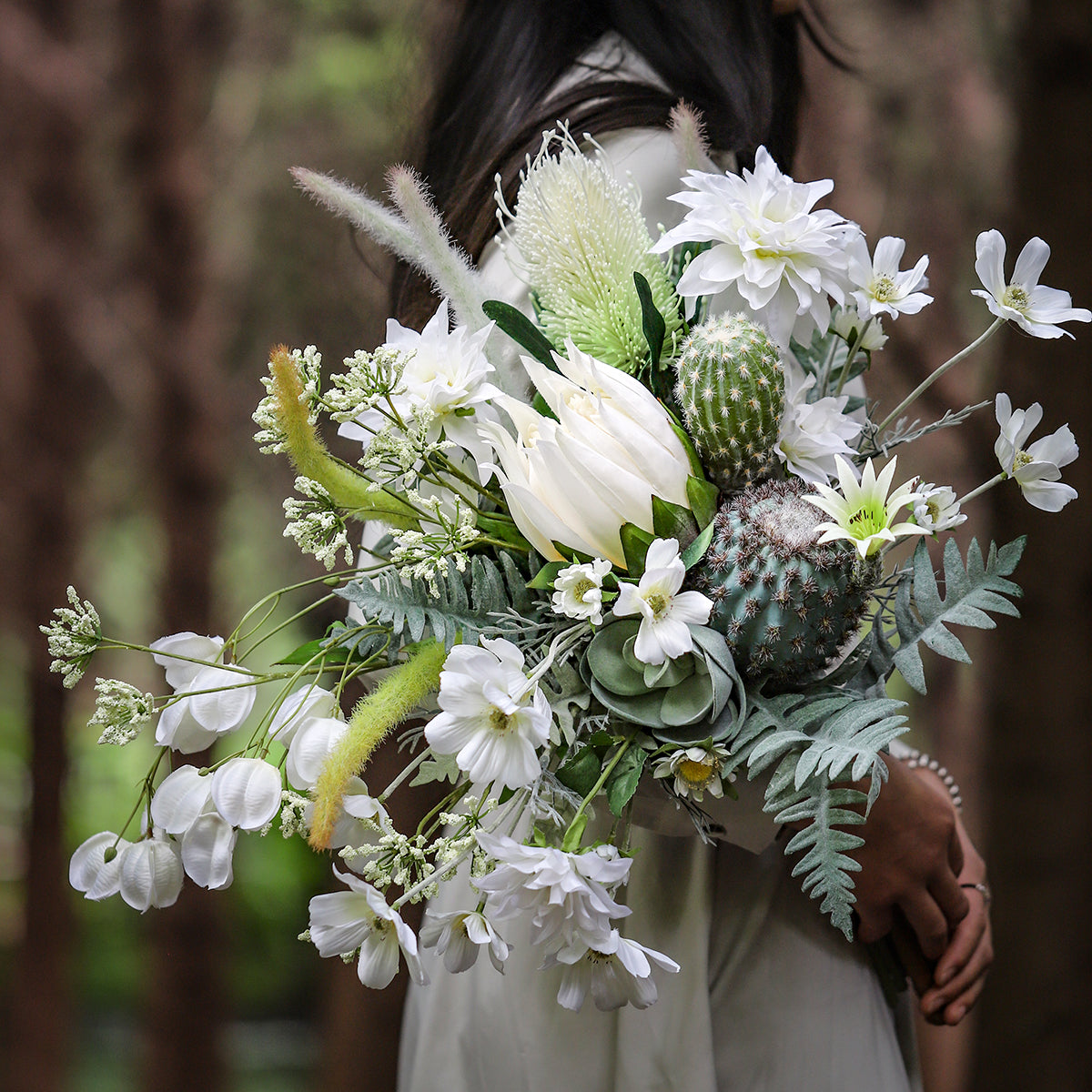 Nordic Style White & Green Silk Flower Bouquet | Minimalist Faux Floral Décor for Home and Event Styling VB-108-3