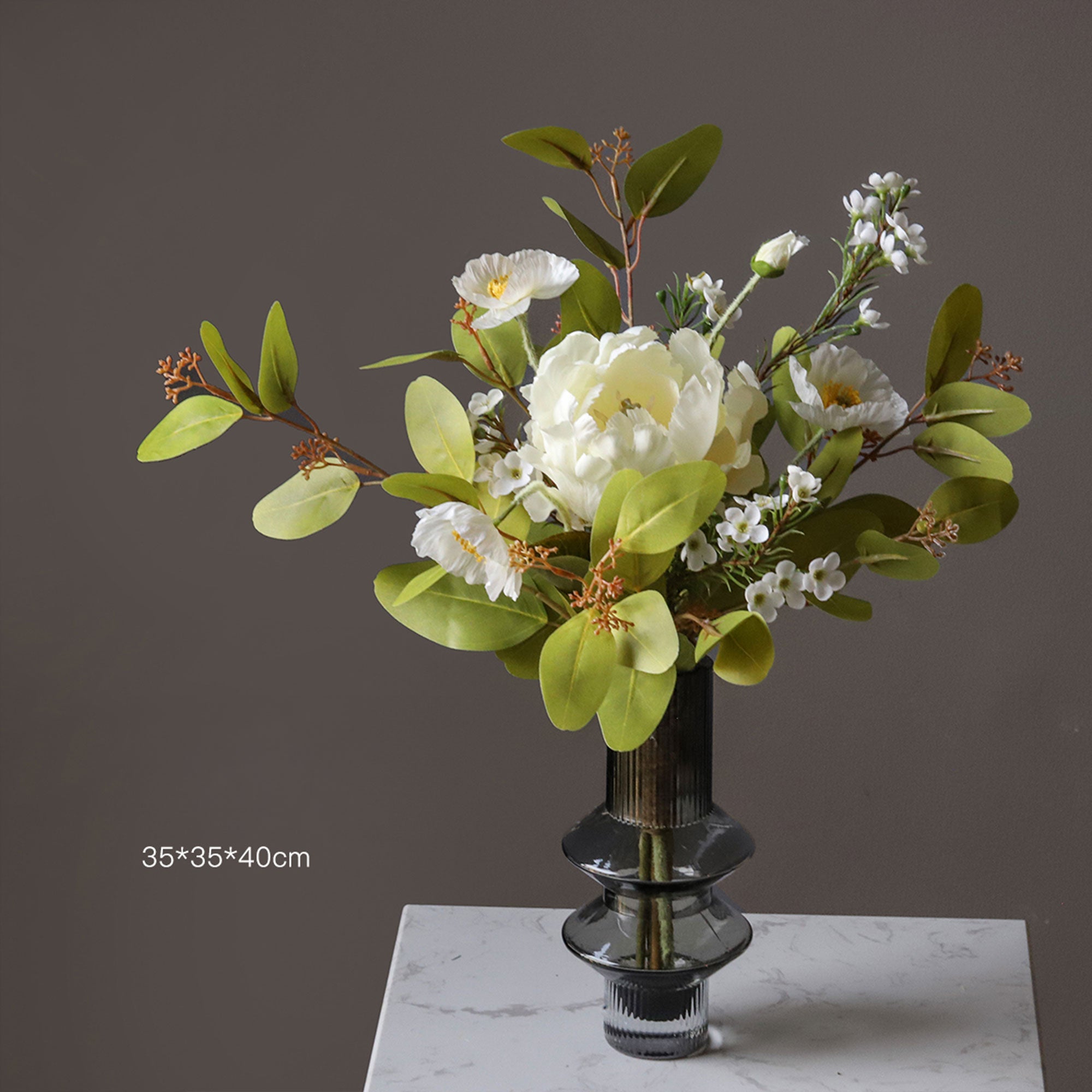 Nordic Style White & Green Silk Flower Bouquet | Minimalist Faux Floral Décor for Home and Event Styling VB-108-5