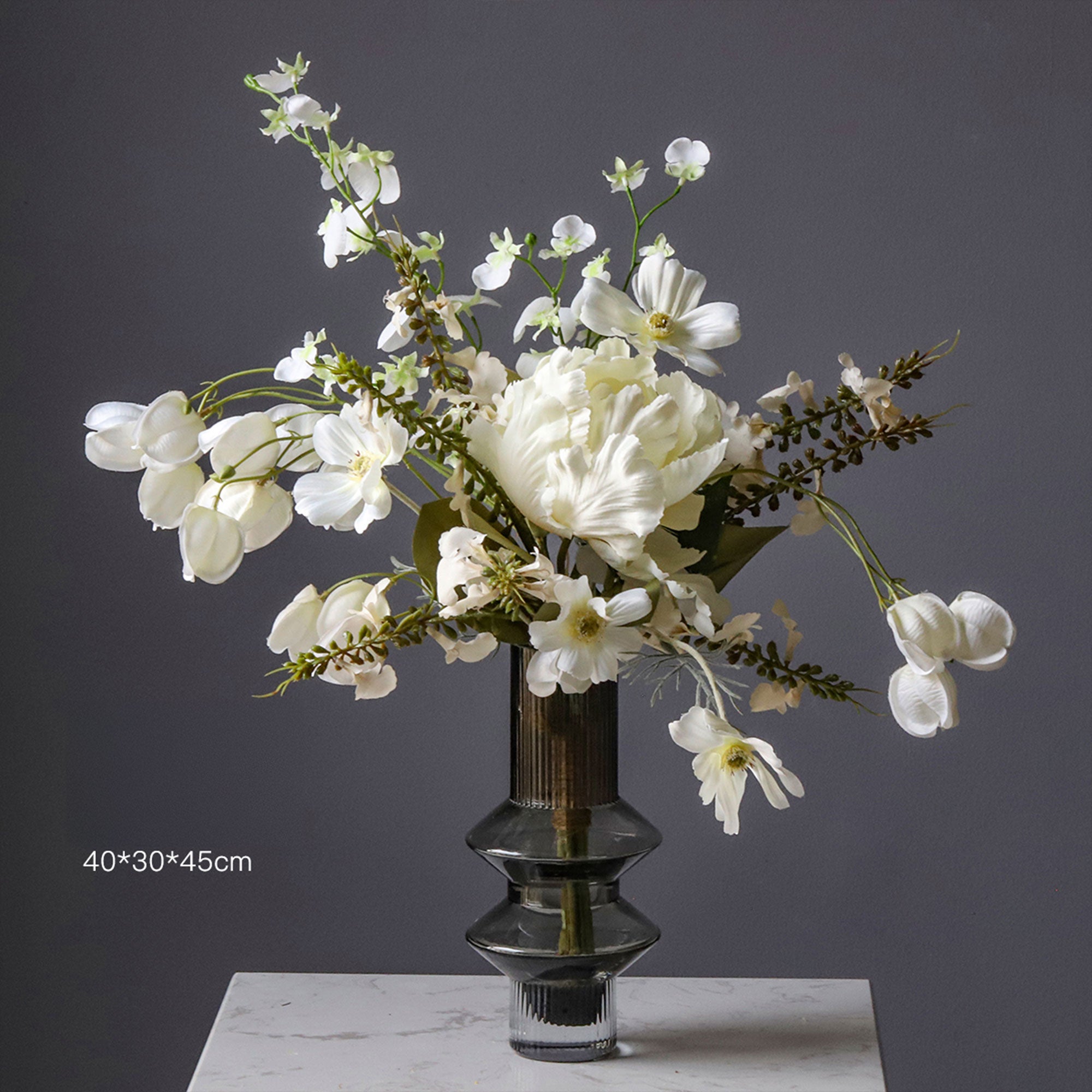 Nordic Style White & Green Silk Flower Bouquet | Minimalist Faux Floral Décor for Home and Event Styling VB-108-6