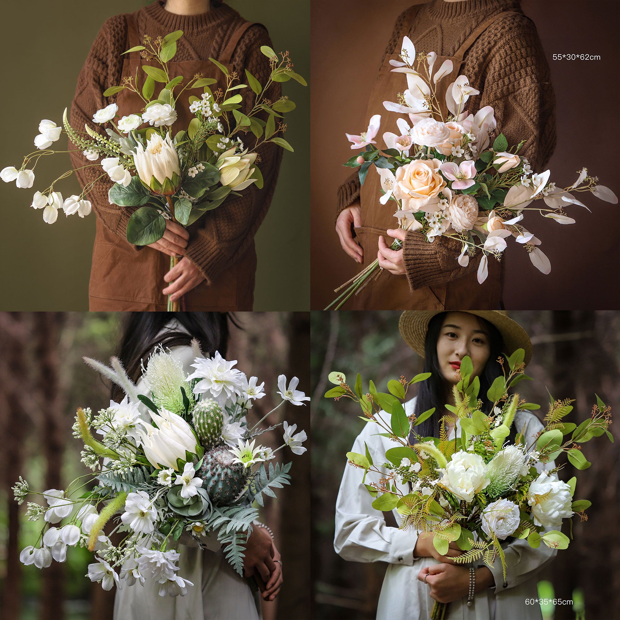 Nordic Style White & Green Silk Flower Bouquet | Minimalist Faux Floral Décor for Home and Event Styling VB-108-8