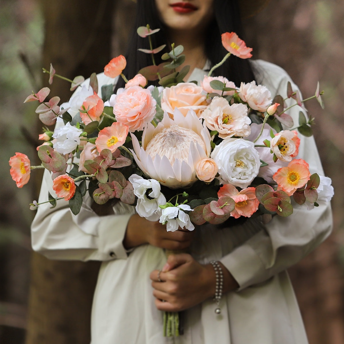 Nordic-Style Artificial Bridal Bouquet | Faux Flower Arrangement for Wedding & Photography Props VB-217 (Without Vase)