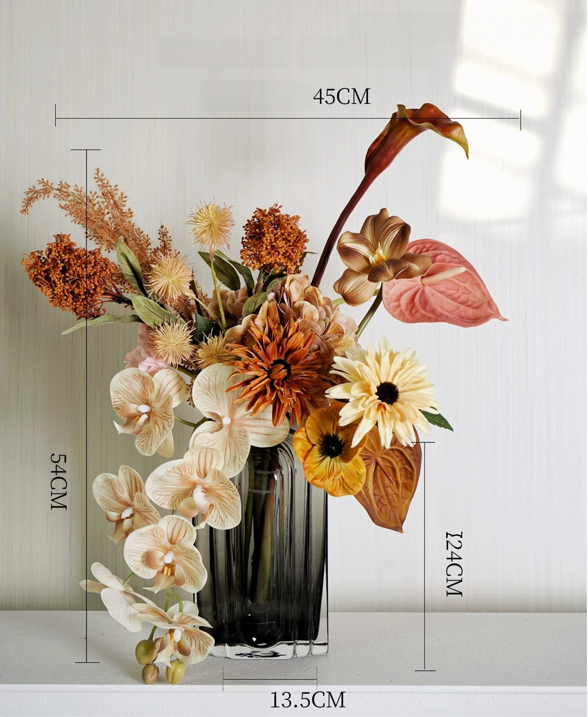 ValarFlower Autumn Orange Artificial Flower Arrangement Set, Tropical Orchid Floral Decor for Home and Event Styling VB-285