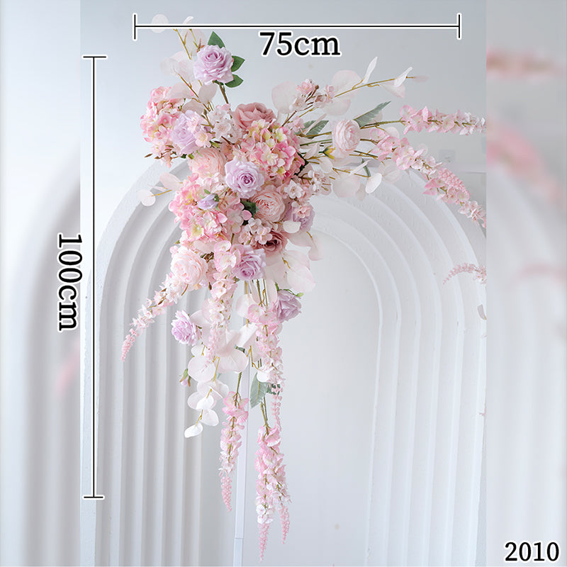 ピンクフローラルアーチと柱セット、人工花の結婚式バックドロップ、エンゲージメントプロポーズデコール、イベントフォトグラフィー FA-201