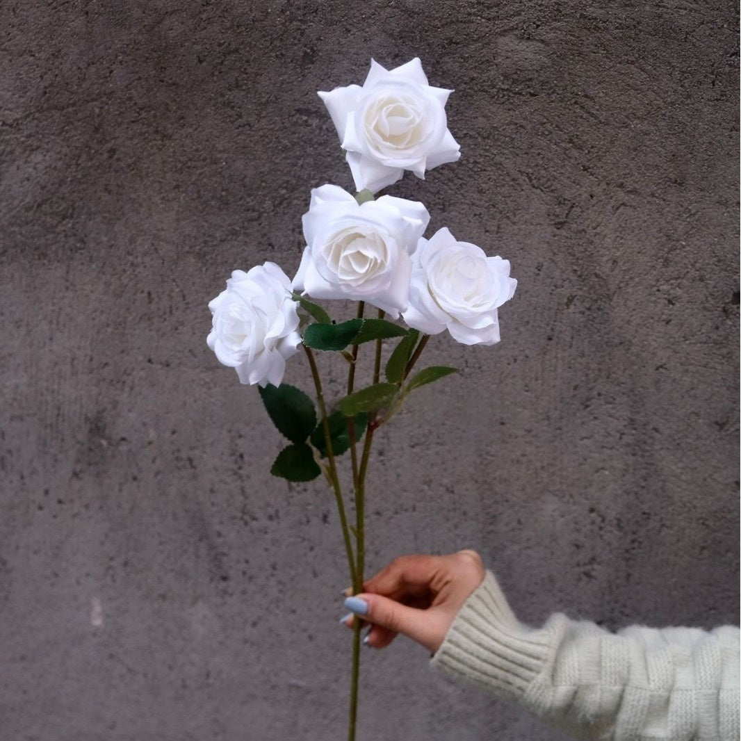 Valar Flower 4-Head Petite Edge Roses – Realistic Faux Rose Stems for Elegant Floral Arrangements FS-1062