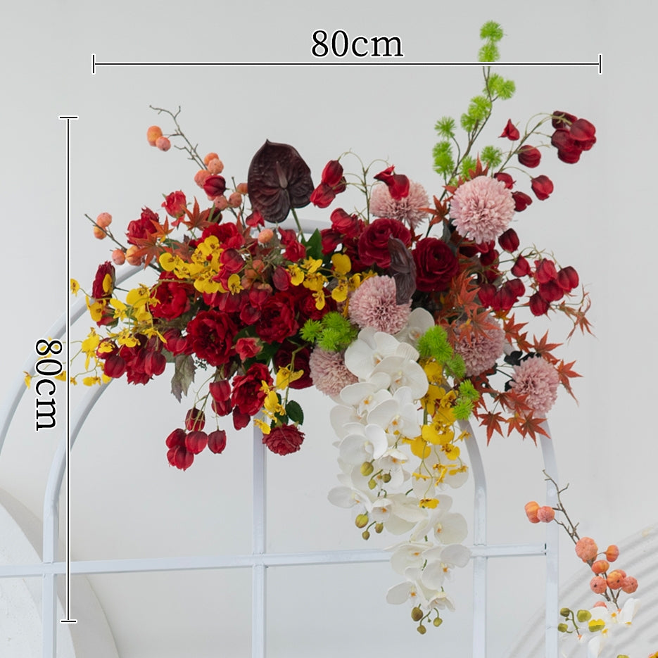 Valar Flower Oriental Style Red Wedding Wall Floral Arrangement Set – Artificial Flower Decoration for Ceremony & Event Backdrop FA-281