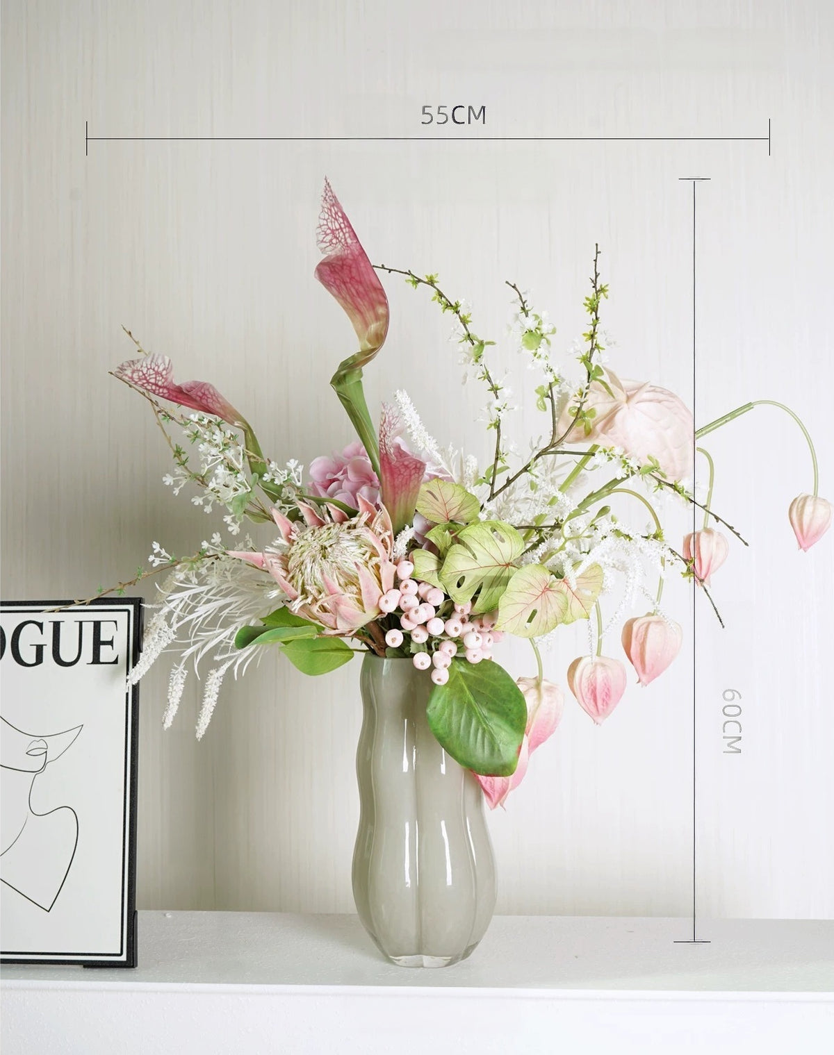 ValarFlower Soft Pink Artificial Flower Arrangement, Dreamy Anthurium Floral Decor for Wedding and Home VB-300