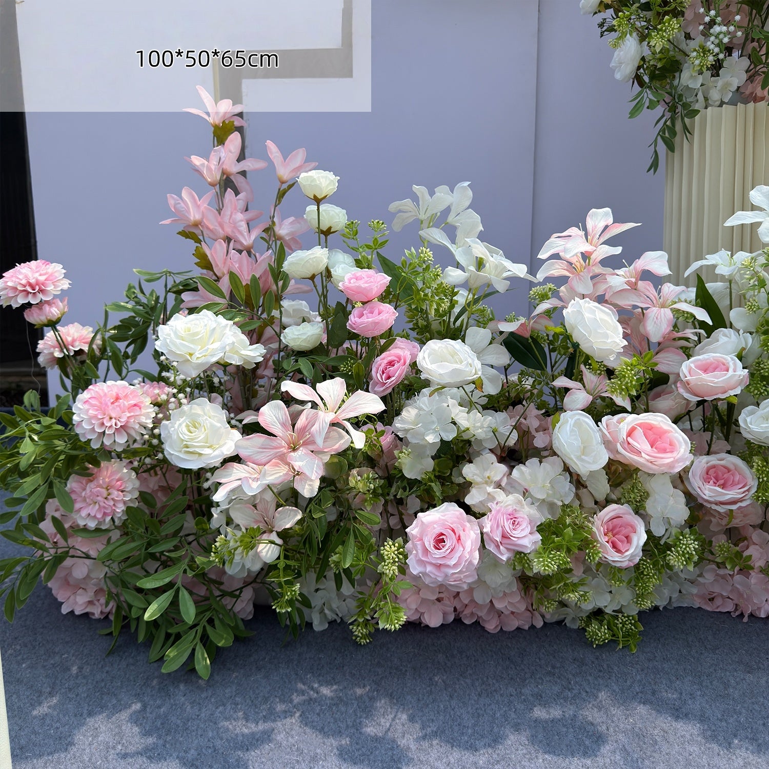 Valar Flower Blush Pink Aisle Floral Runner — Rose Cascade & Faux Orchid Wedding Ceremony Decor WF-117