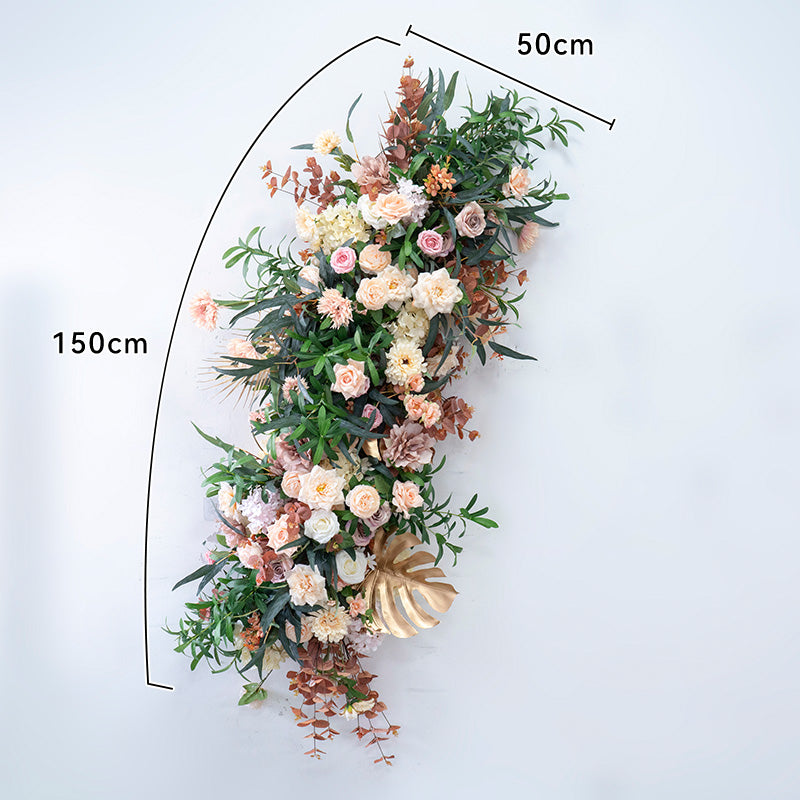 Warm Earth-Tone Faux Floral Display – Boho Event Wall & Floor Decoration with Tropical Gold Palms FA-253