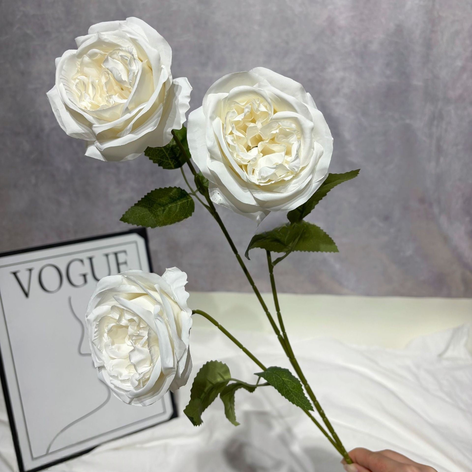 3-Head Faux Austin Rose – Vintage Garden Style Artificial Floral Stem FS-1046