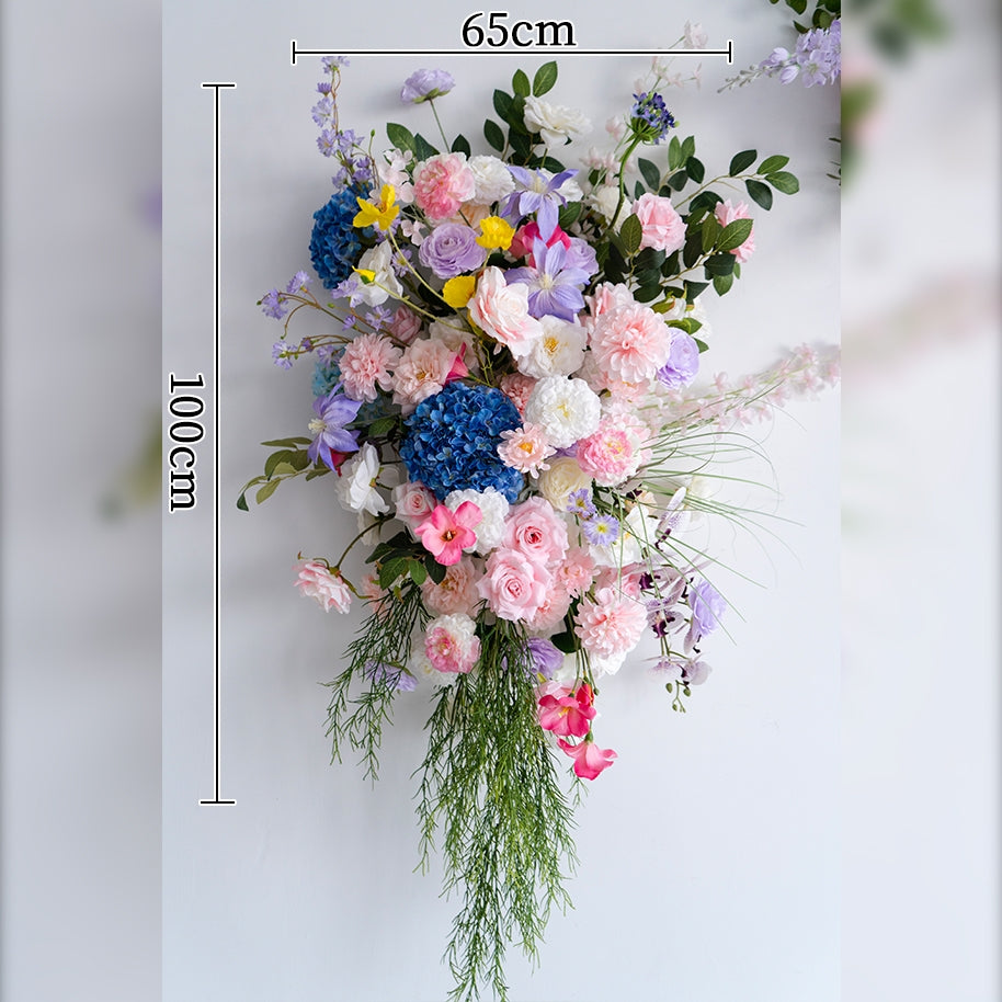 エレガントな青と白の花柄ウェディングアーチ、人工花のアレンジメント、セレモニーバックドロップ&イベント装飾 FA-211