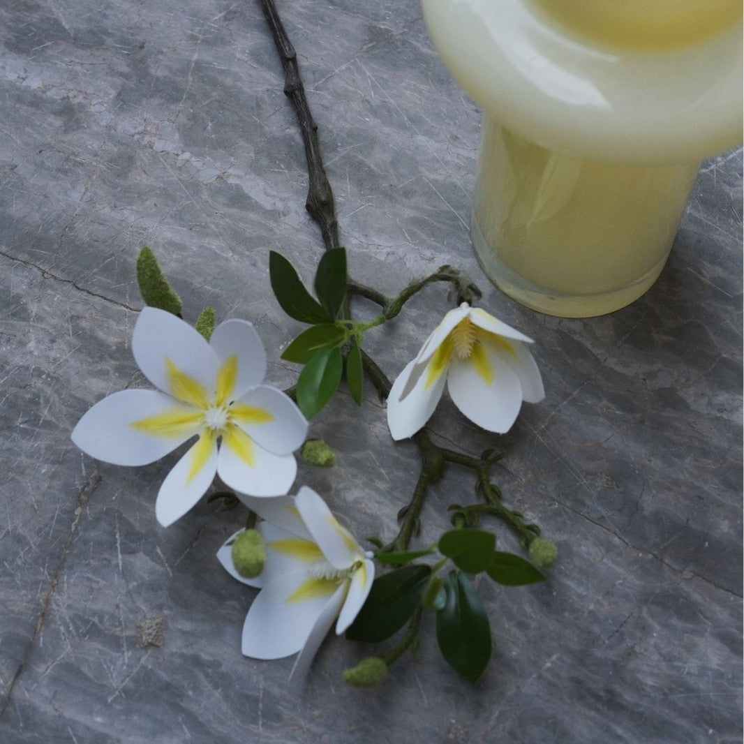 Faux Magnolia Peach Blossom Stems by Valar Flower – Lifelike 3-Fork Floral Branches for Vase Display FS-1068