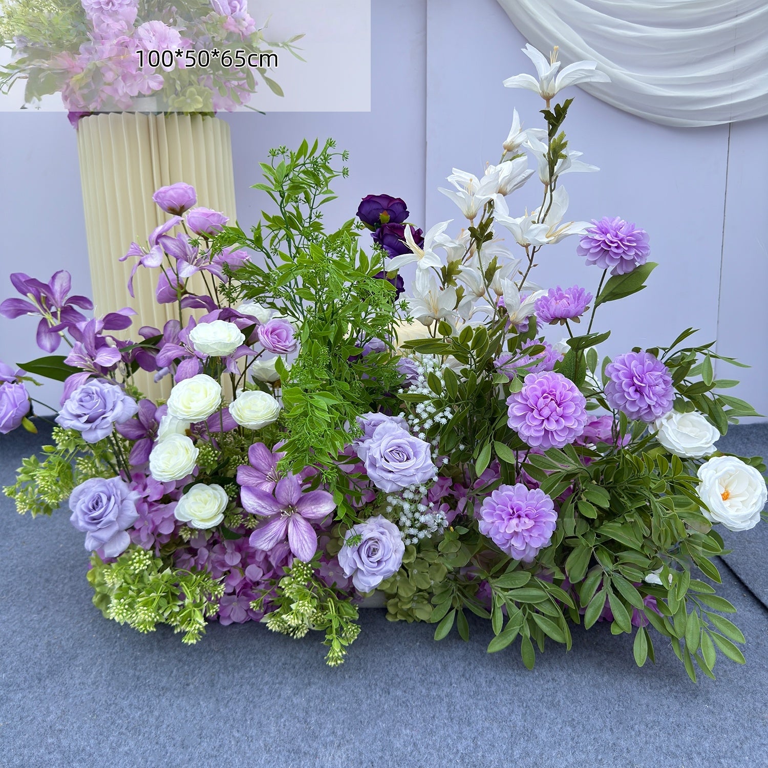 Valar Flower Light Lavender Aisle Floral Runner — Austin Roses & Faux Orchids Wedding Ceremony Decor WF-116