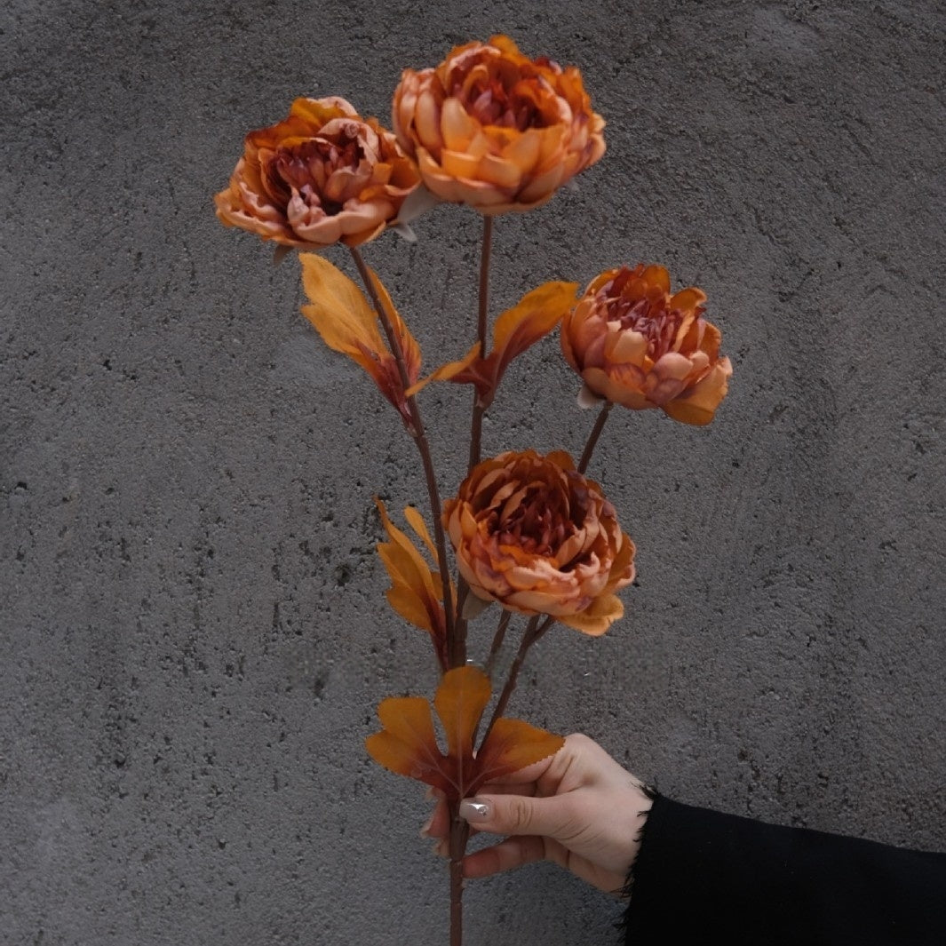 Burnt Orange Faux Orchid Stem | Modern Floral Accent for Home Decor FS-1014A