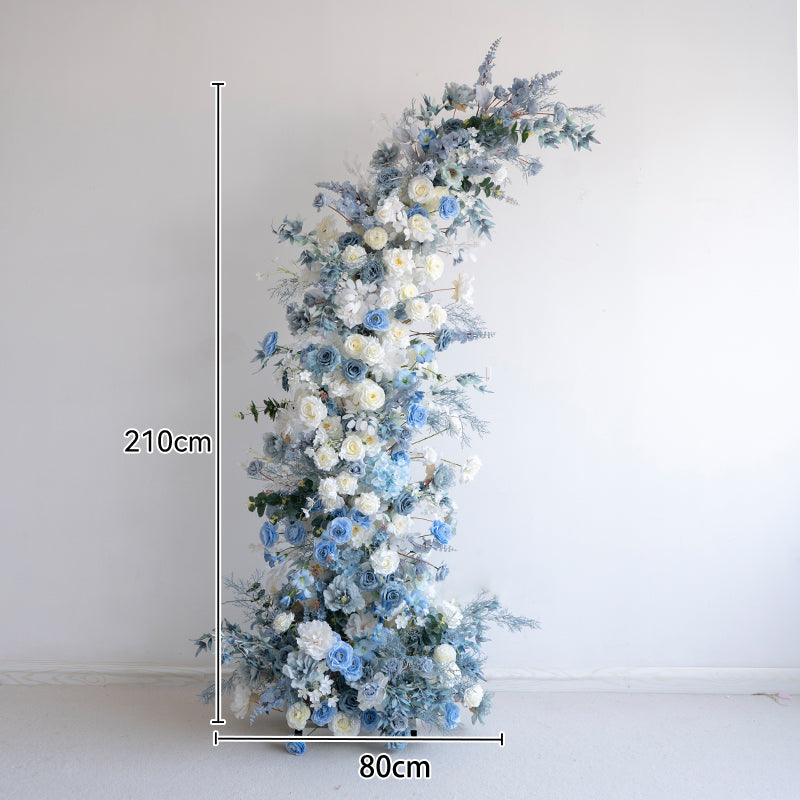 Light Blue Theme Elegant Moon Shape Wedding Ceremony Floral Horn Arch - Artificial Flower Arch for Weddings, Events, and Special Occasions VA-301
