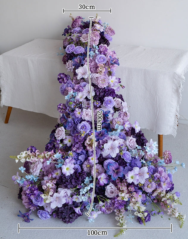 로맨틱 퍼플과 블루 플로럴 캐스케이드, 이벤트 및 축하를 위한 인조 꽃 테이블 센터피스 FA-235