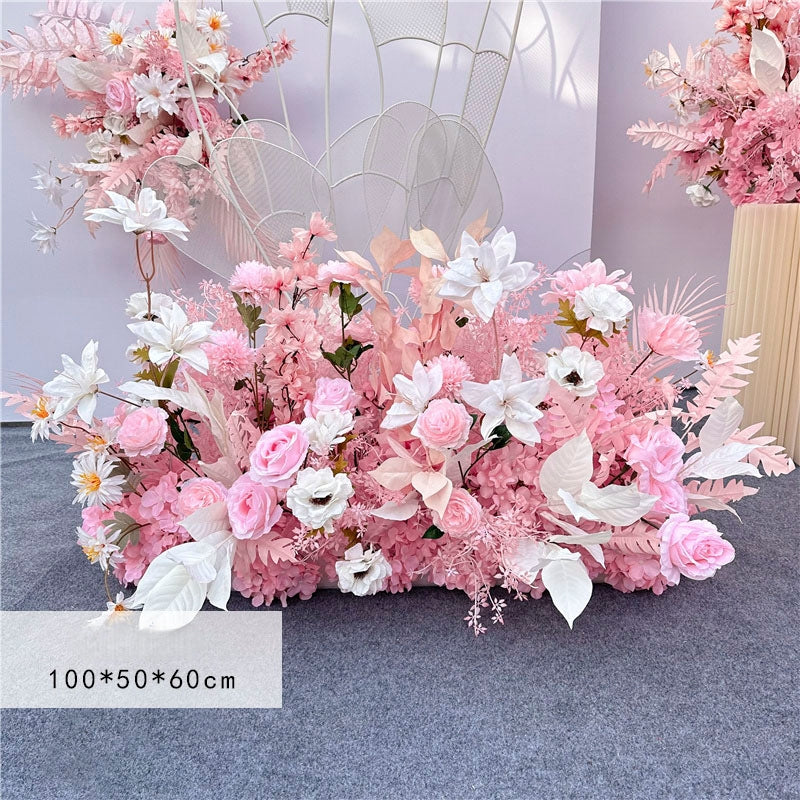 Valar Flower Pink Wedding Aisle Floral Runner — Faux Silk Flower Pathway Decor & Corner Arrangements WF-119
