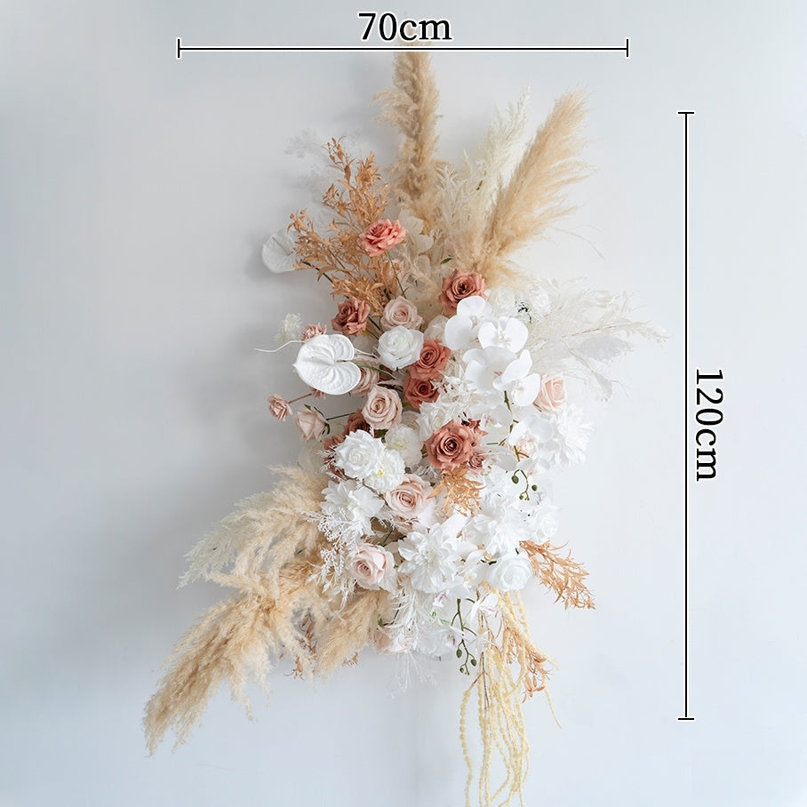 ترتيب زهور صناعية بلون الخوخ والأبيض – مجموعة تنسيق طاولة وديكور لافتة للفعالية الرومانسية FA-263